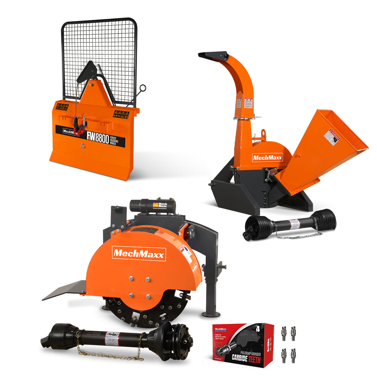 3-Point PTO Stump Grinder & 4" PTO Wood Chipper & Forestry Log Skidding Winch Combo,SG24 & BX42S &FW8800