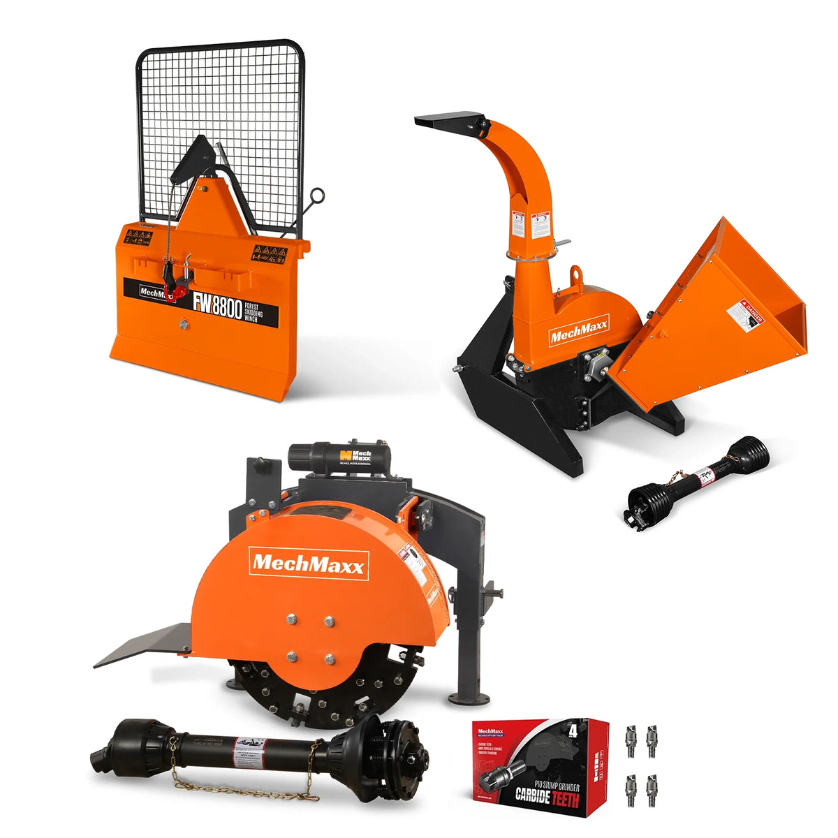3-Point PTO Stump Grinder & 4" PTO Wood Chipper & Forestry Log Skidding Winch Combo,SG24 & BX42S &FW8800