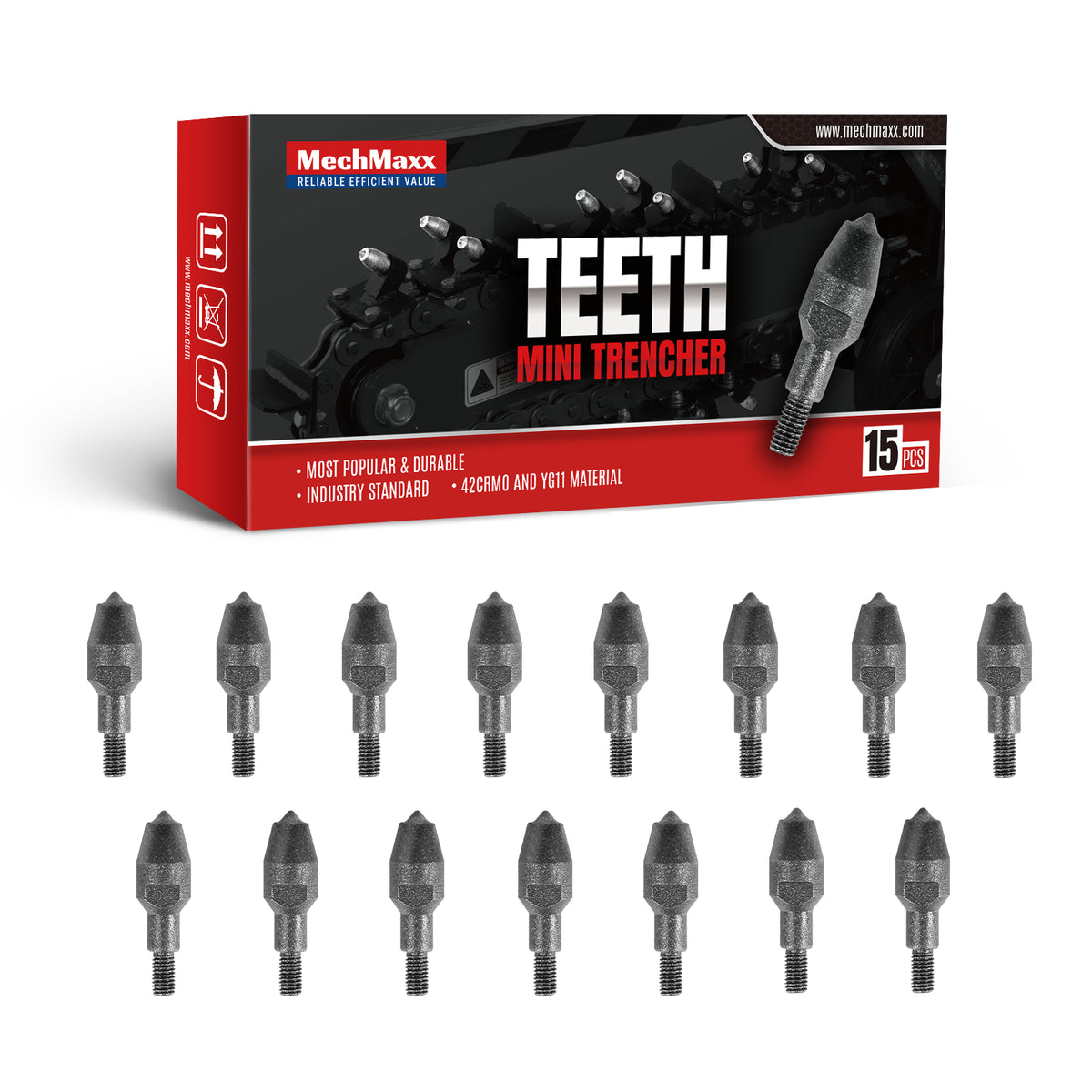 ( 1 Pack / 15 Pcs ) Teeth for Mini Trencher TCR650 TCR1500 (SKU: 120100; 120200; 120201)