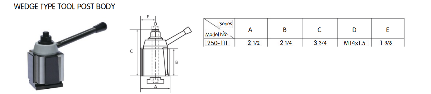 Wedge Quick Change Tool Posts and Holders 251-111 Size for Metal Lathe Machine 10'' x 30'' SKU: 500005|Model: 1030V
