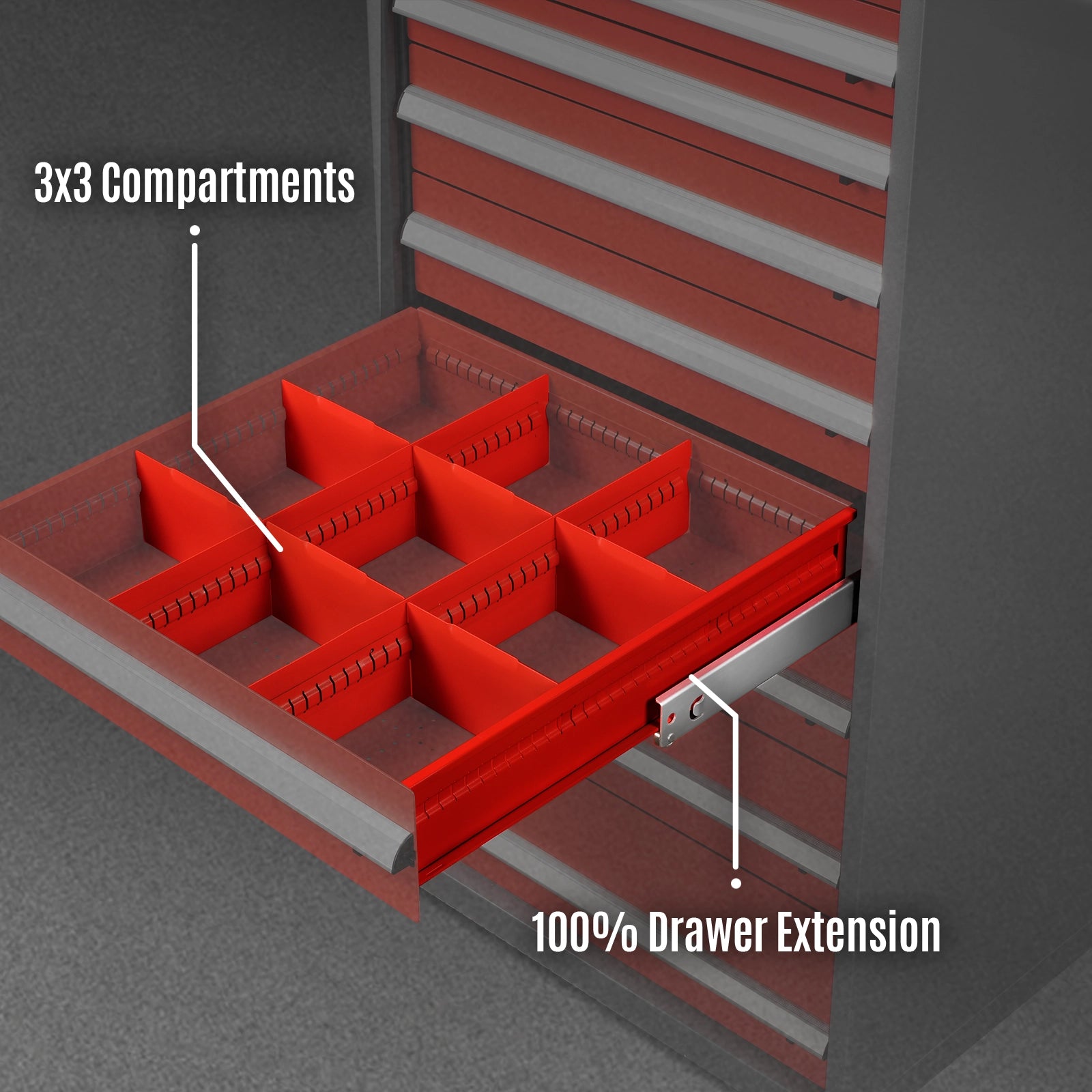 Heavy Duty Modular Drawer Cabinet – 9 Drawer Tool Storage Organizer, Steel Construction, 59" H x 28.5" W x 28.5" D