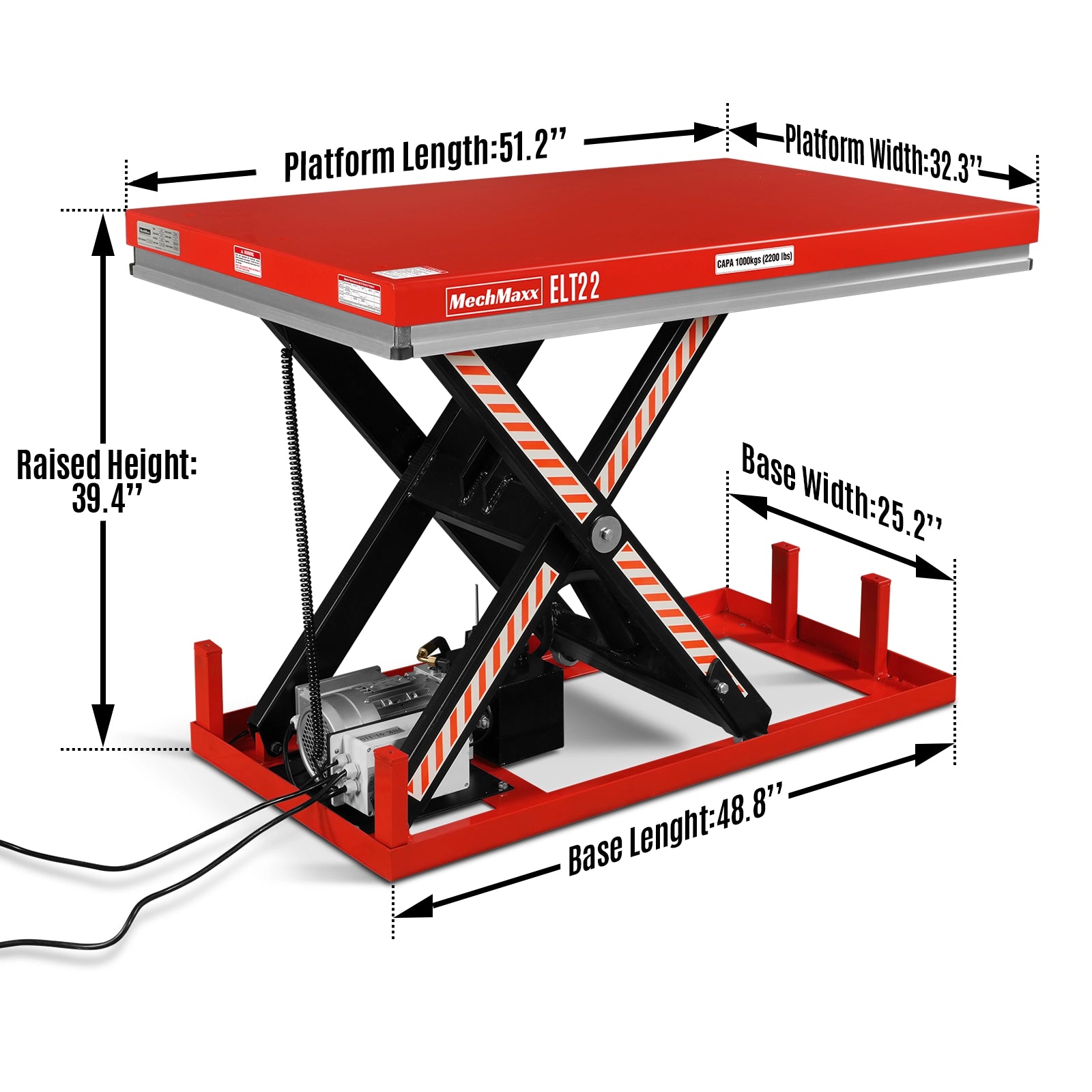 2200lb Capacity Stationary Electric Hydraulic Lift Table , 51.2” x 32.3”Platform, 39.4”Lift Height ,UL Certified Motor