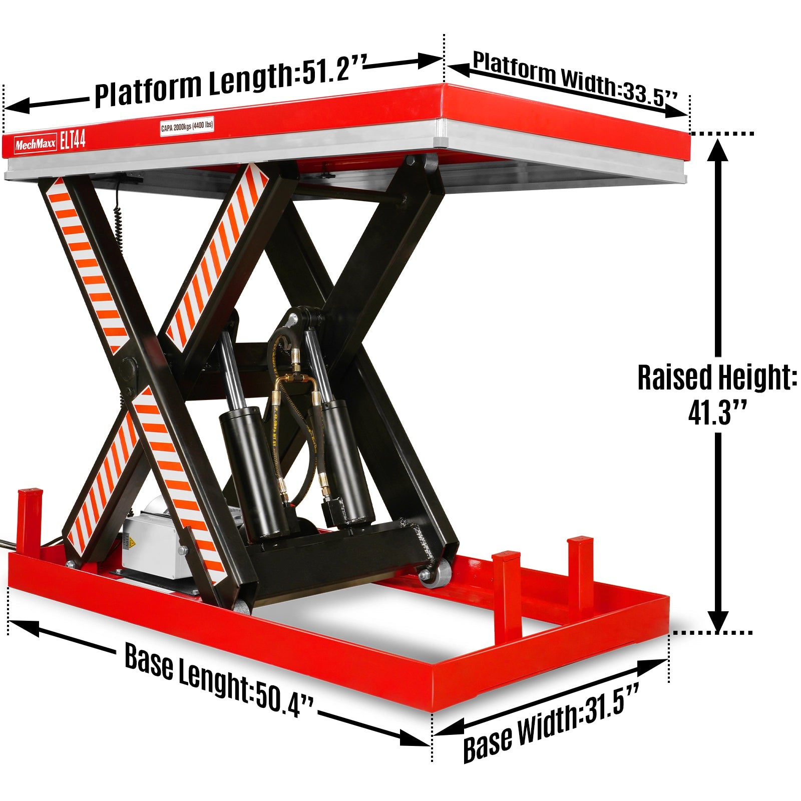 4400lbs Capacity Stationary Powered Hydraulic Lift Table, 51.2” x 33.5” Platform, 41.3” Lift Height, UL Certified Moto, ELT44