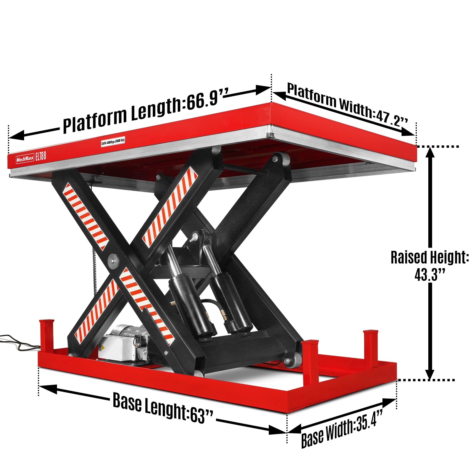 8800lbs Capacity Stationary Hydraulic Lift Table, 66.9” x 47.2” Platform, 43.3” Height, UL Certified Motor, ELT88
