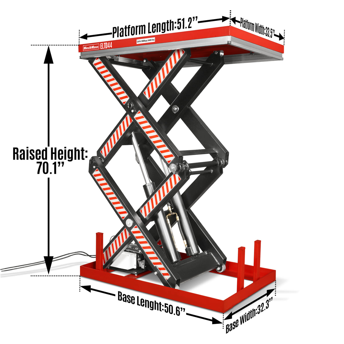 4400lbs Capacity Stationary Electric Hydraulic Double Scissor Lift Table, 51.2" x 33.5" Platform, 70.1" Lift Height, UL Certified Motor, ELTD44