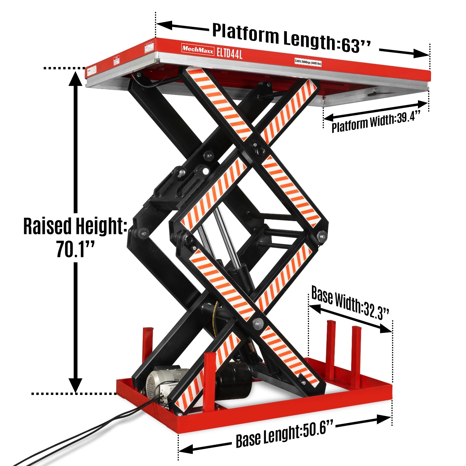 4400 lb Capacity Stationary Electric Hydraulic Double Scissor Lift Table – 63" x 39.4" Platform, 70.1" Lift Height, UL Certified Motor