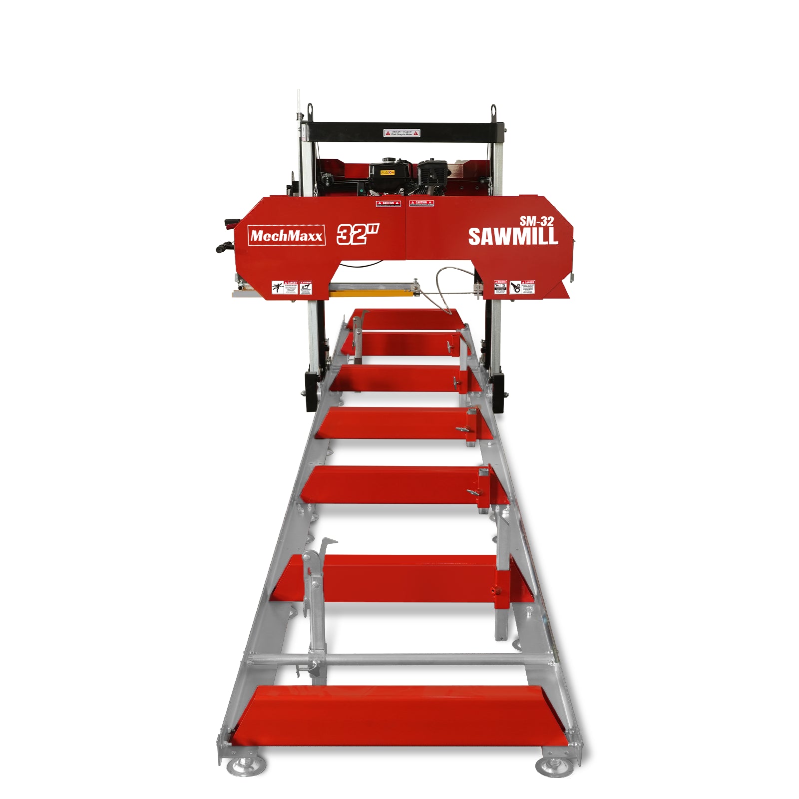 32" Portable Sawmill (5 x Blades Included), 459cc 15HP E-Start Gasoline Engine, 29" Board Width, 20' Track Length (13' Track Length + 6.6' Track Extension Included) , SM-32