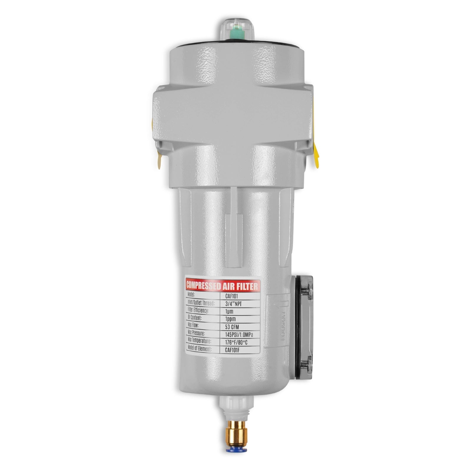 53 CFM Compressed Air Oil-Water Separator Precision Filter,1μm,Oil Content 1ppm, With Auto Drain, Pressure Indicator
