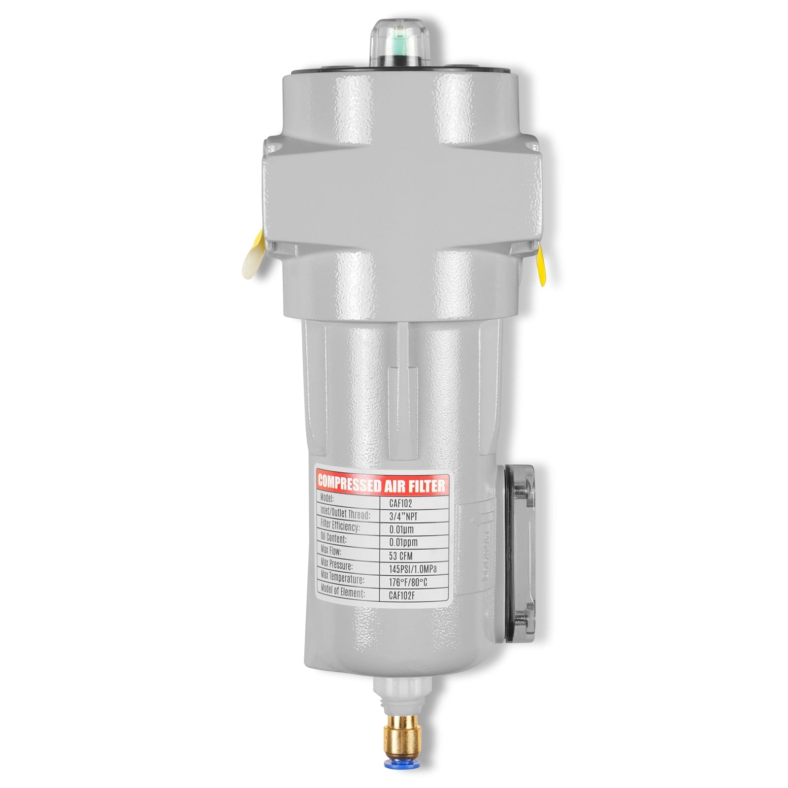 53 CFM Compressed Air Oil-Water Separator Precision Filter,0.01μm,Oil Content 0.01ppm, With Auto Drain, Pressure Indicator