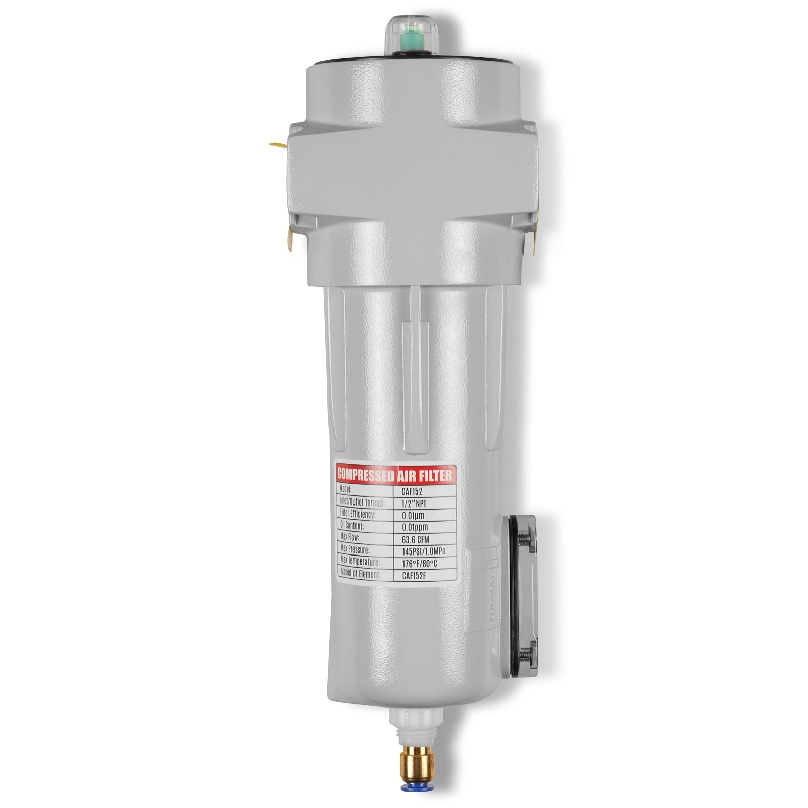 63 CFM Compressed Air Oil-Water Separator Precision Filter,0.01μm,Oil Content 0.01ppm, With Auto Drain, Pressure Indicator