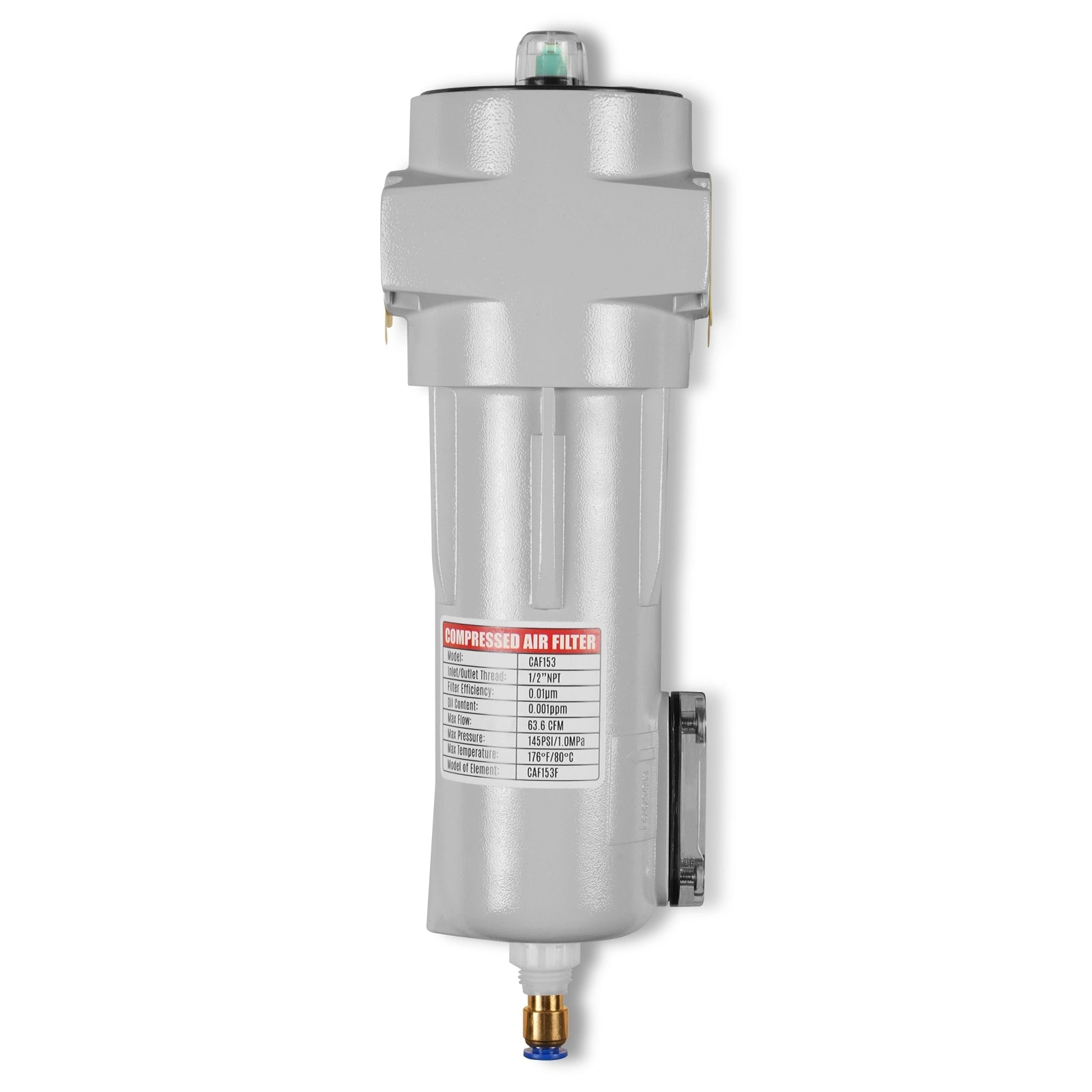 63 CFM Compressed Air Oil-Water Separator Precision Filter,0.01μm,Oil Content 0.001ppm, With Auto Drain, Pressure Indicator