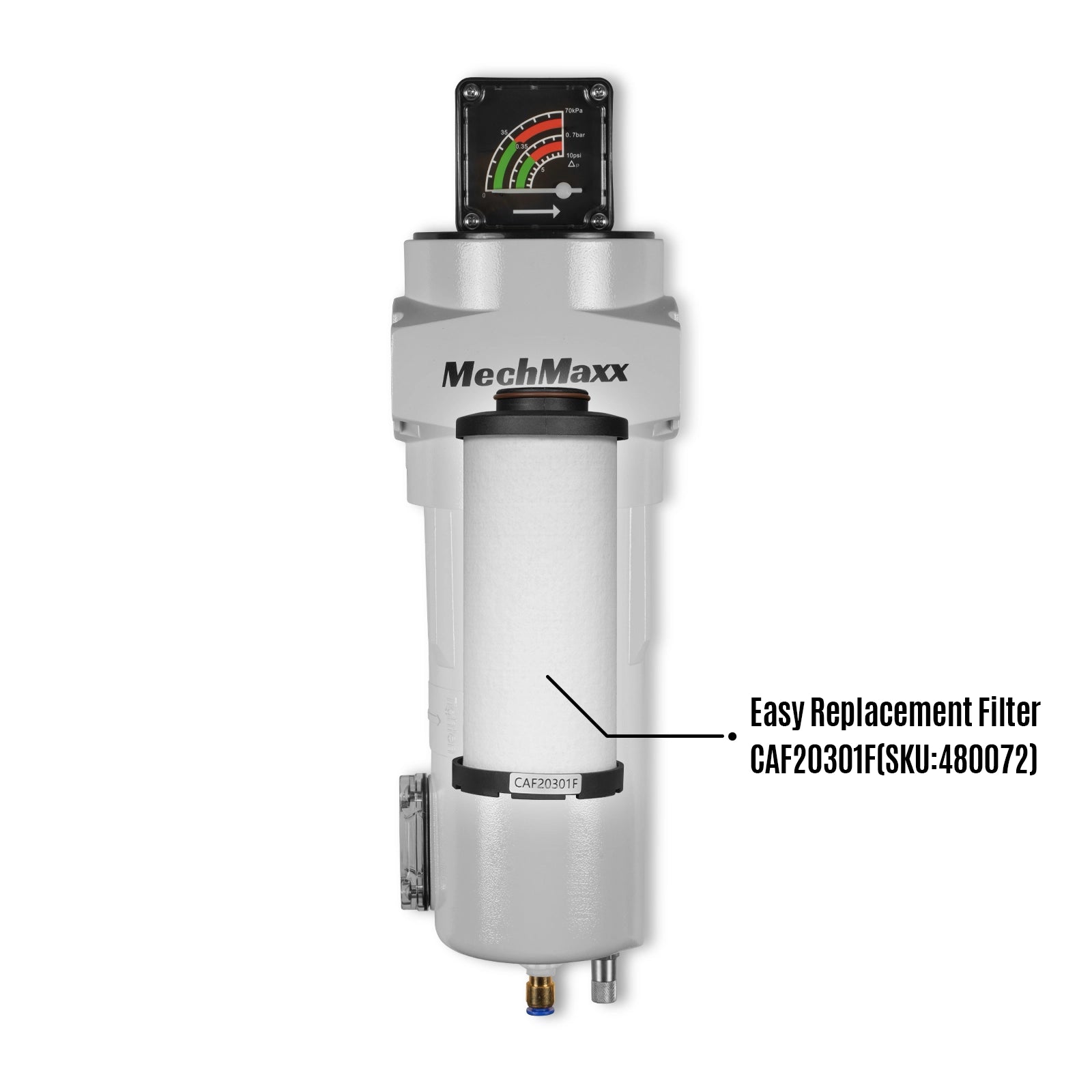99 CFM CompreH2:K2ater Separator Precision Filter,1μm,Oil Content 1ppm, With Auto Drain, Pressure Gauge