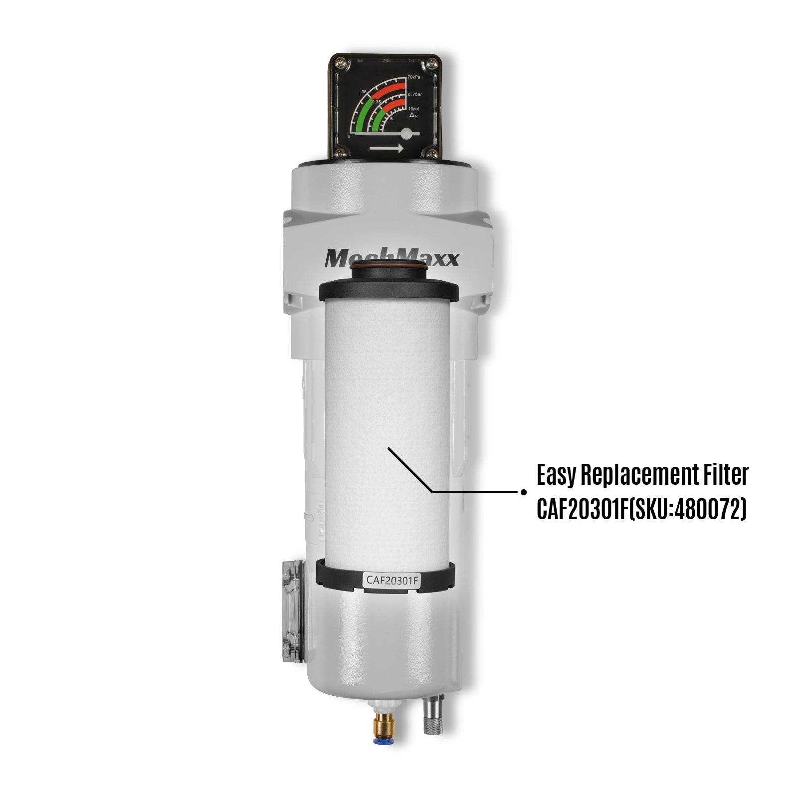 127 CFM Compressed Air Oil-Water Separator Precision Filter,1μm,Oil Content 1ppm, With Auto Drain, Pressure Gauge