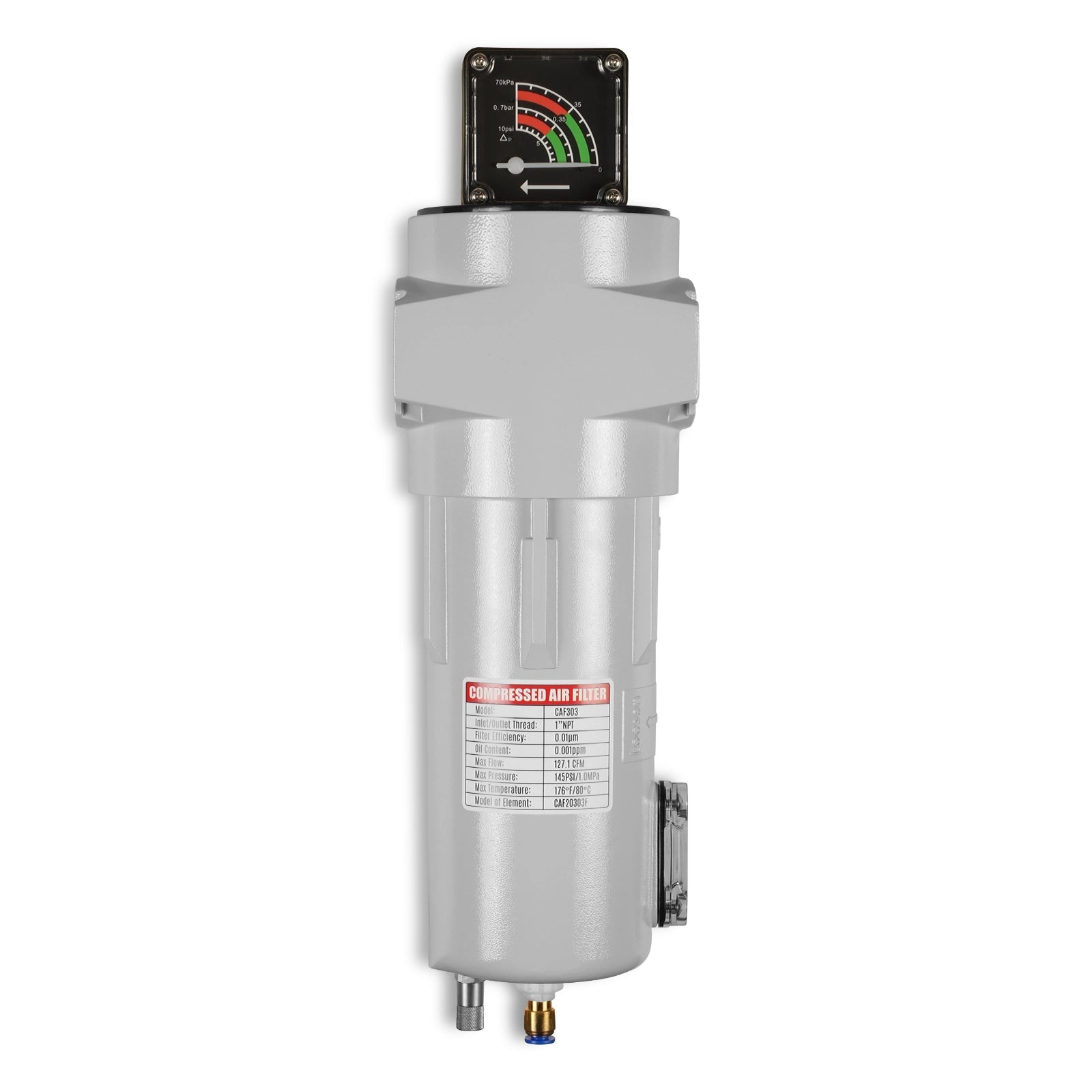 127 CFM Compressed Air Oil-Water Separator Precision Filter,0.01μm,Oil Content 0.001ppm, With Auto Drain, Pressure Gauge