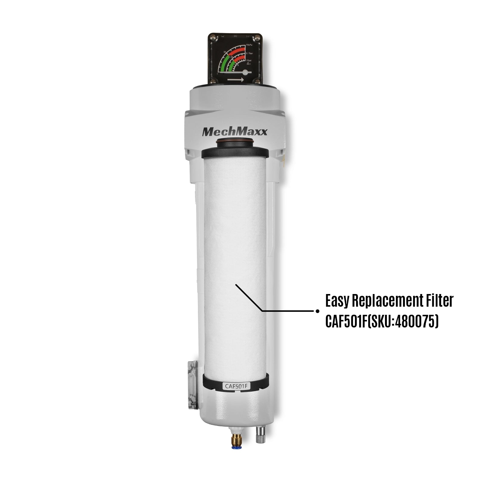 254 CFM Compressed Air Oil-Water Separator Precision Filter,1μm,Oil Content 1ppm, With Auto Drain, Pressure Gauge