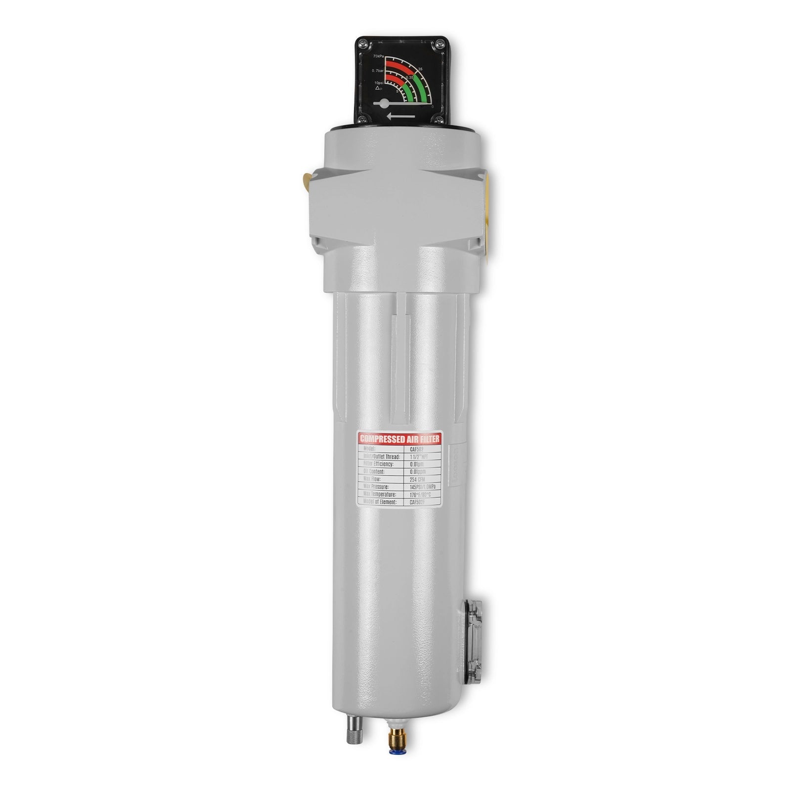254 CFM Compressed Air Oil-Water Separator Precision Filter,0.01μm,Oil Content 0.01ppm, With Auto Drain, Pressure Gauge