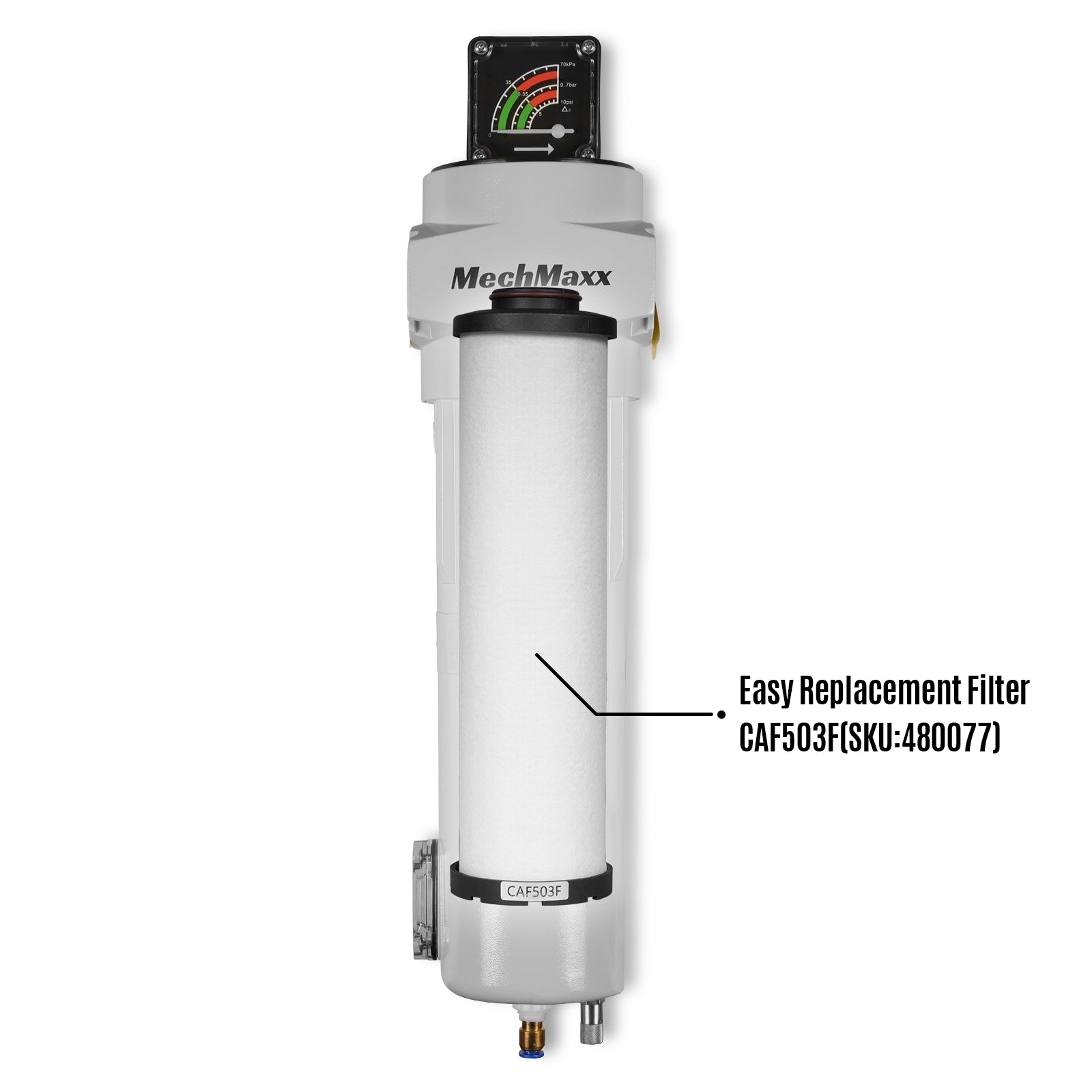 254 CFM Compressed Air Oil-Water Separator Precision Filter,0.01μm,Oil Content 0.001ppm, With Auto Drain, Pressure Gauge