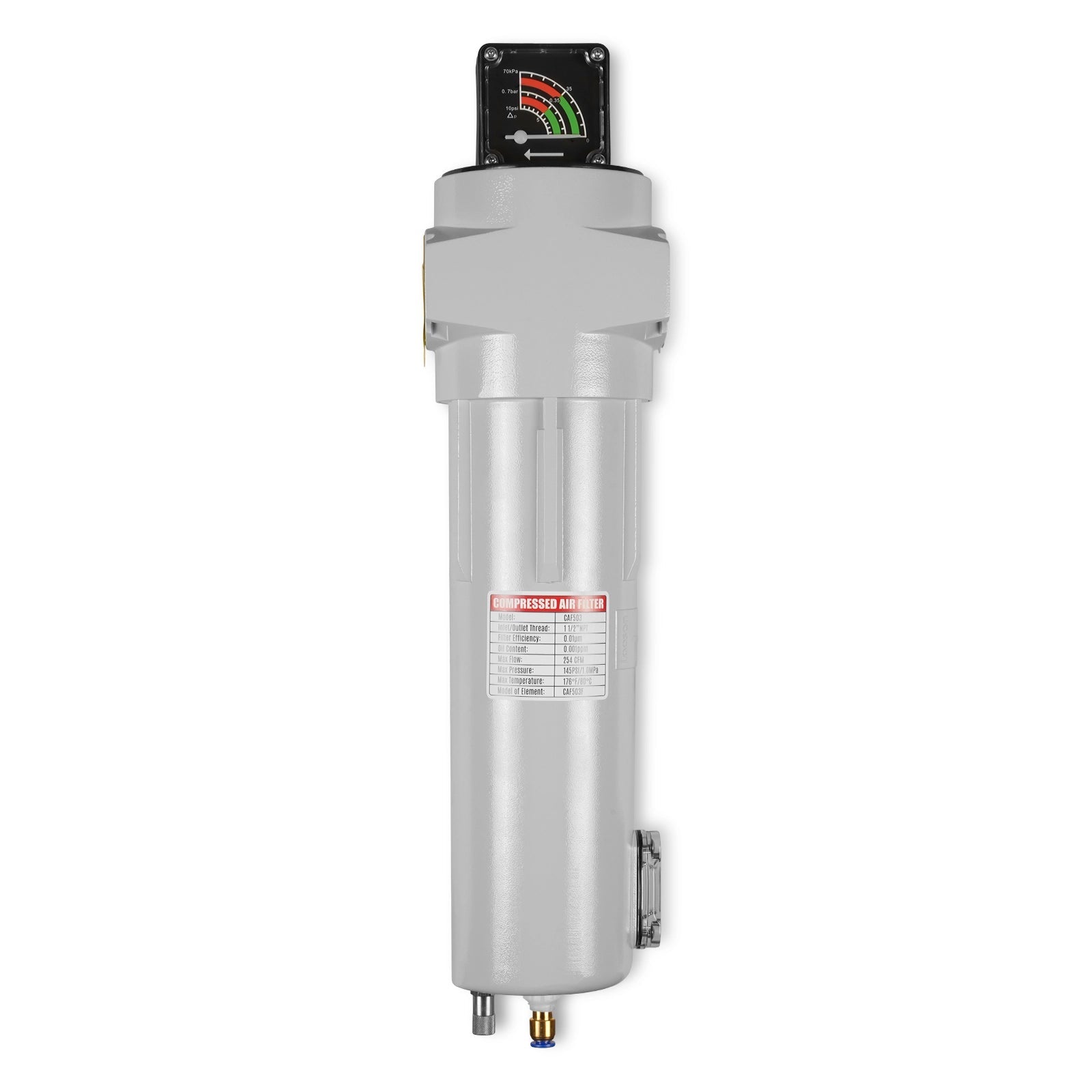 254 CFM Compressed Air Oil-Water Separator Precision Filter,0.01μm,Oil Content 0.001ppm, With Auto Drain, Pressure Gauge