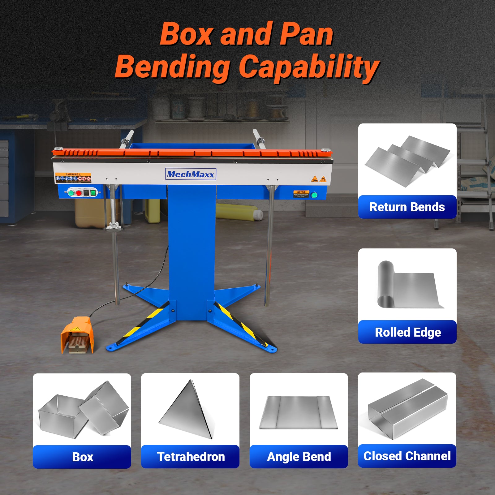 48'' Industrial Magnetic Pan and BOX Heavy Duty Sheet Metal Brake 20 Gauge Capacity Shear Press Brake, MSMB1250E