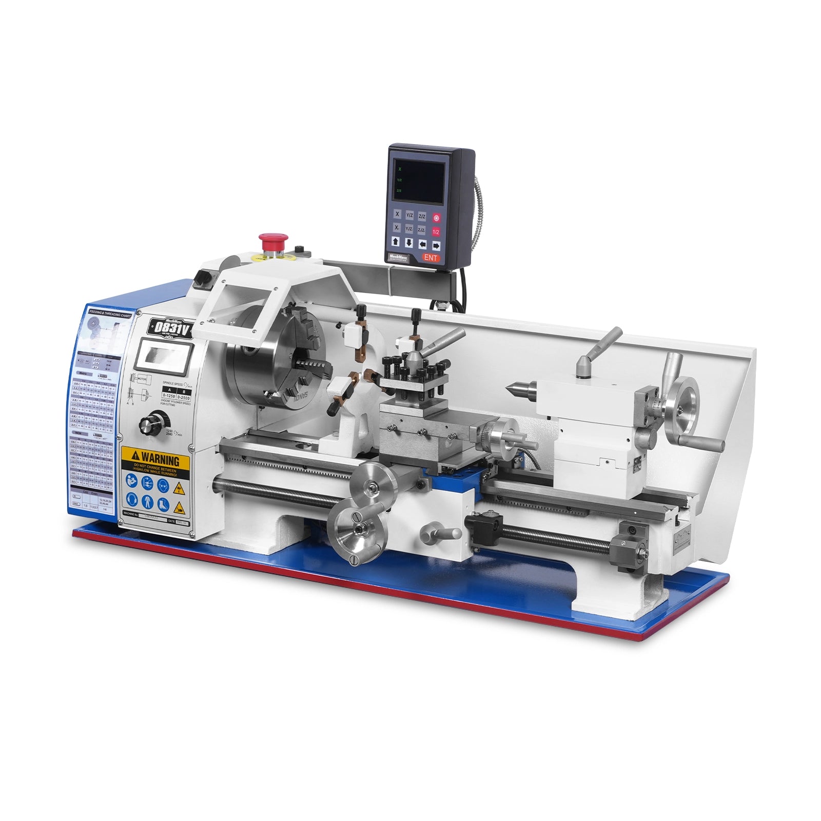 1.5‘’ Spindle Bore Metal Lathe Machine with DRO 8'' x 16'' High Precision Mini 1.5HP Benchtop 0-2500 RPM Variable Speed Metal Working Machine 1.5‘’ Spindle Bore Small Lathe without Stand