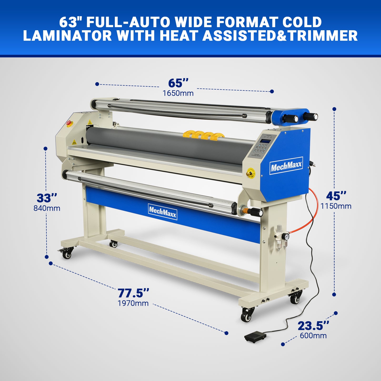 65" Wide Format Full-Auto Cold & Heat Assisted Laminator Machine with 4 Trimmers, Max Speed 40ft/min, 63" Max Width, 1.1" Max Thickness, Infrared Heating, Digital Control for Vinyl Graphics, Inkjet Prints, Posters 1700-B2