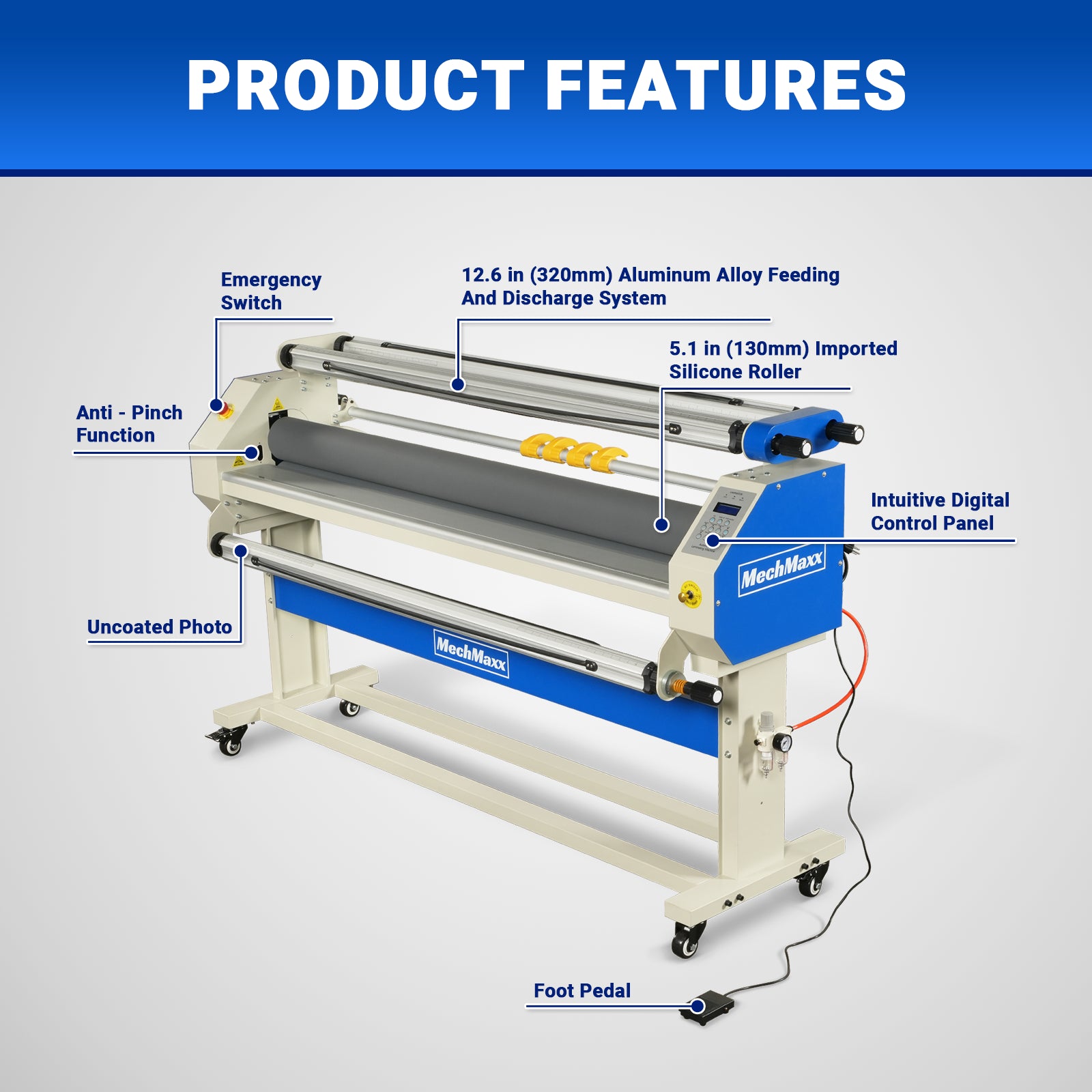 65" Wide Format Full-Auto Cold & Heat Assisted Laminator Machine with 4 Trimmers, Max Speed 40ft/min, 63" Max Width, 1.1" Max Thickness, Infrared Heating, Digital Control for Vinyl Graphics, Inkjet Prints, Posters 1700-B2