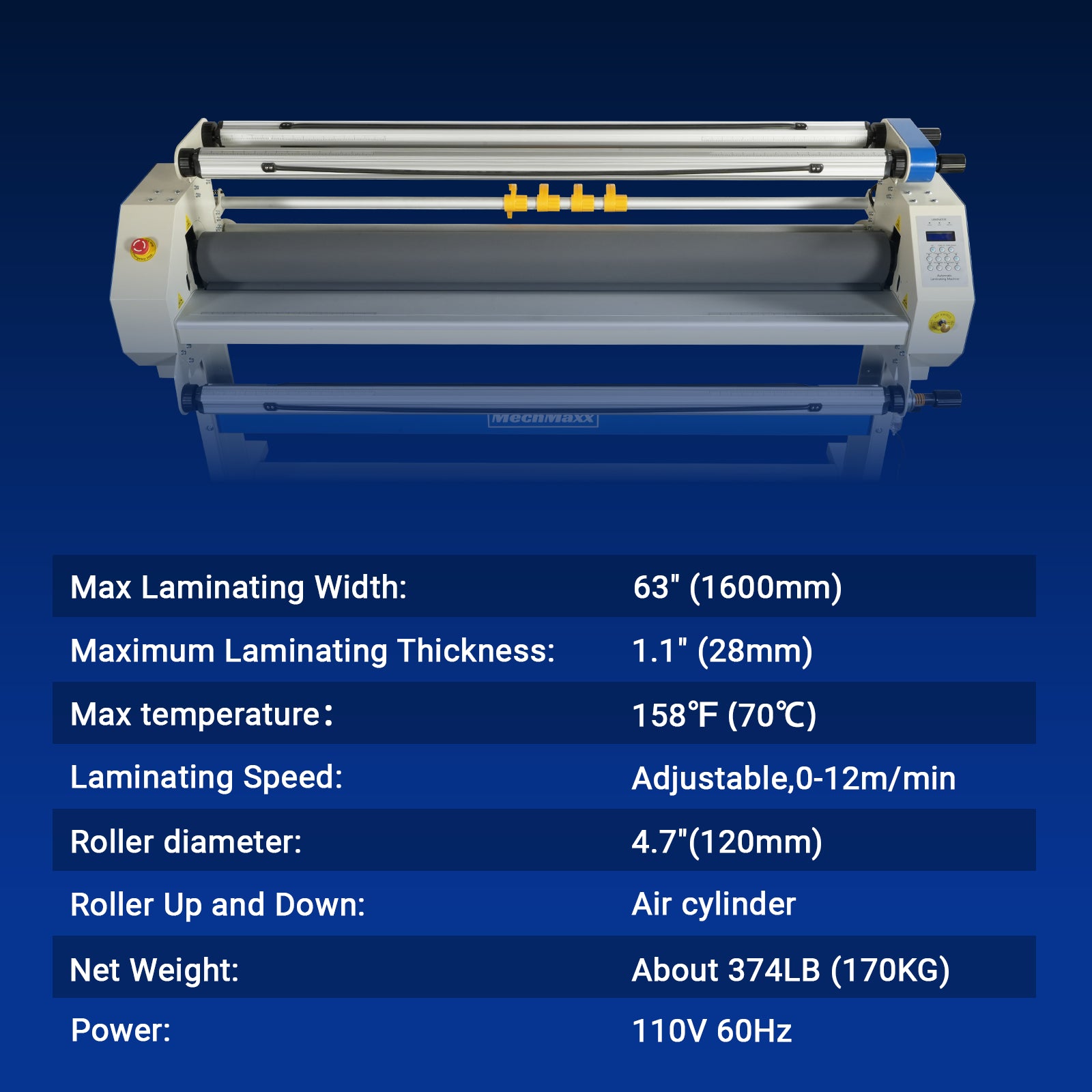 65" Wide Format Full-Auto Cold & Heat Assisted Laminator Machine with 4 Trimmers, Max Speed 40ft/min, 63" Max Width, 1.1" Max Thickness, Infrared Heating, Digital Control for Vinyl Graphics, Inkjet Prints, Posters 1700-B2