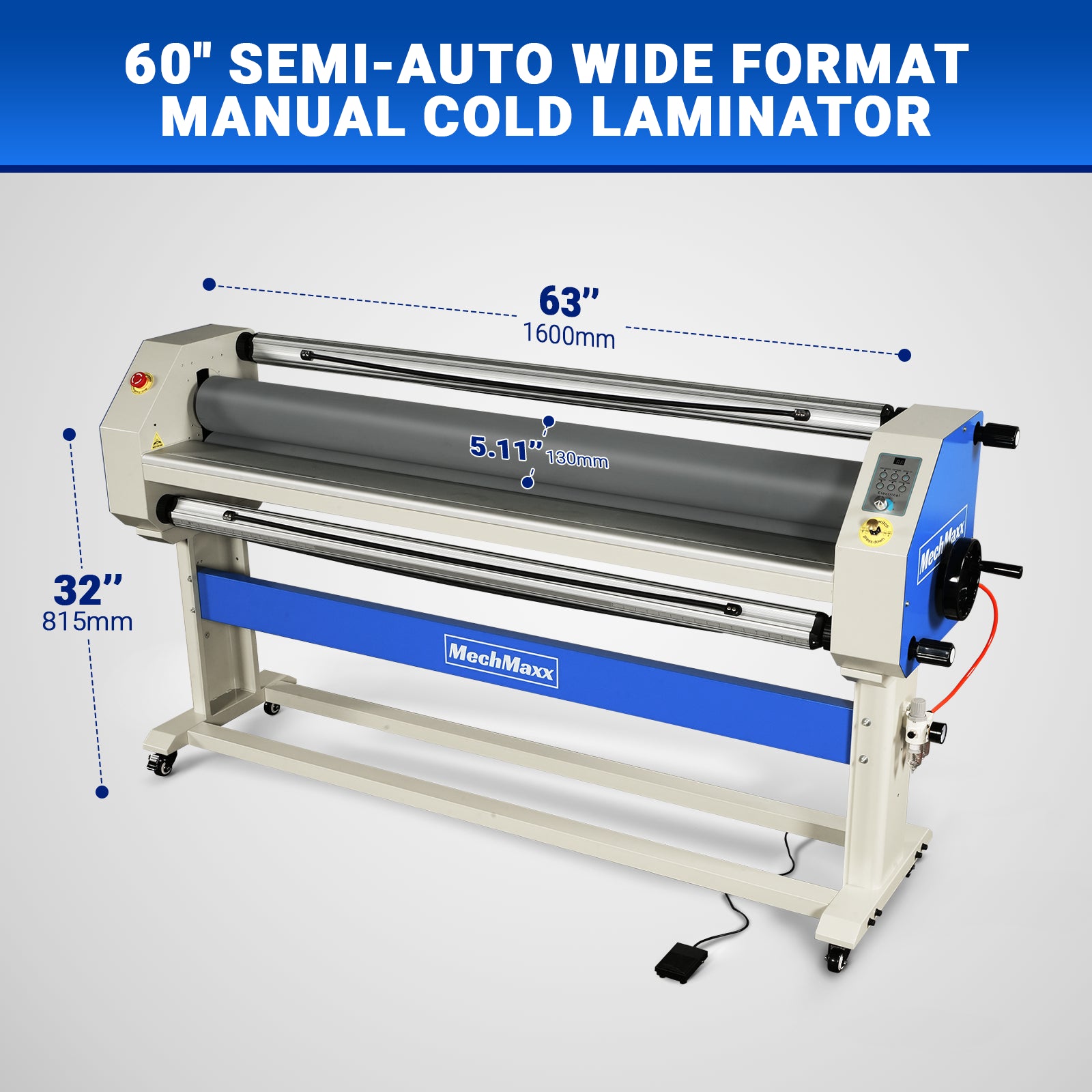 63" Wide Format Laminator Manual Cold Laminating Machine 60" Max Laminating Width,Pneumatic Roller Lift Portable Stand Included, 0.78" Max Thickness for Vinyl Graphics, Inkjet Prints, Posters-1600-C3Pro