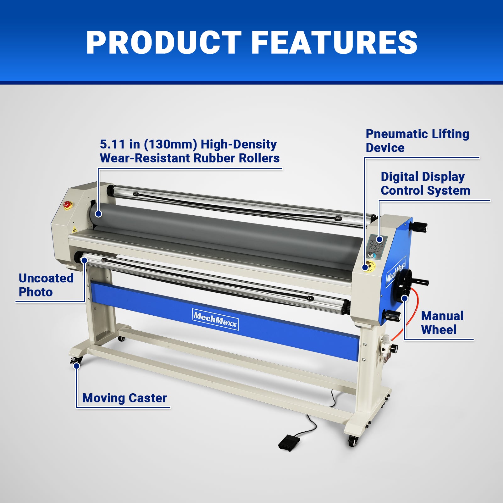 63" Wide Format Laminator Manual Cold Laminating Machine 60" Max Laminating Width,Pneumatic Roller Lift Portable Stand Included, 0.78" Max Thickness for Vinyl Graphics, Inkjet Prints, Posters-1600-C3Pro