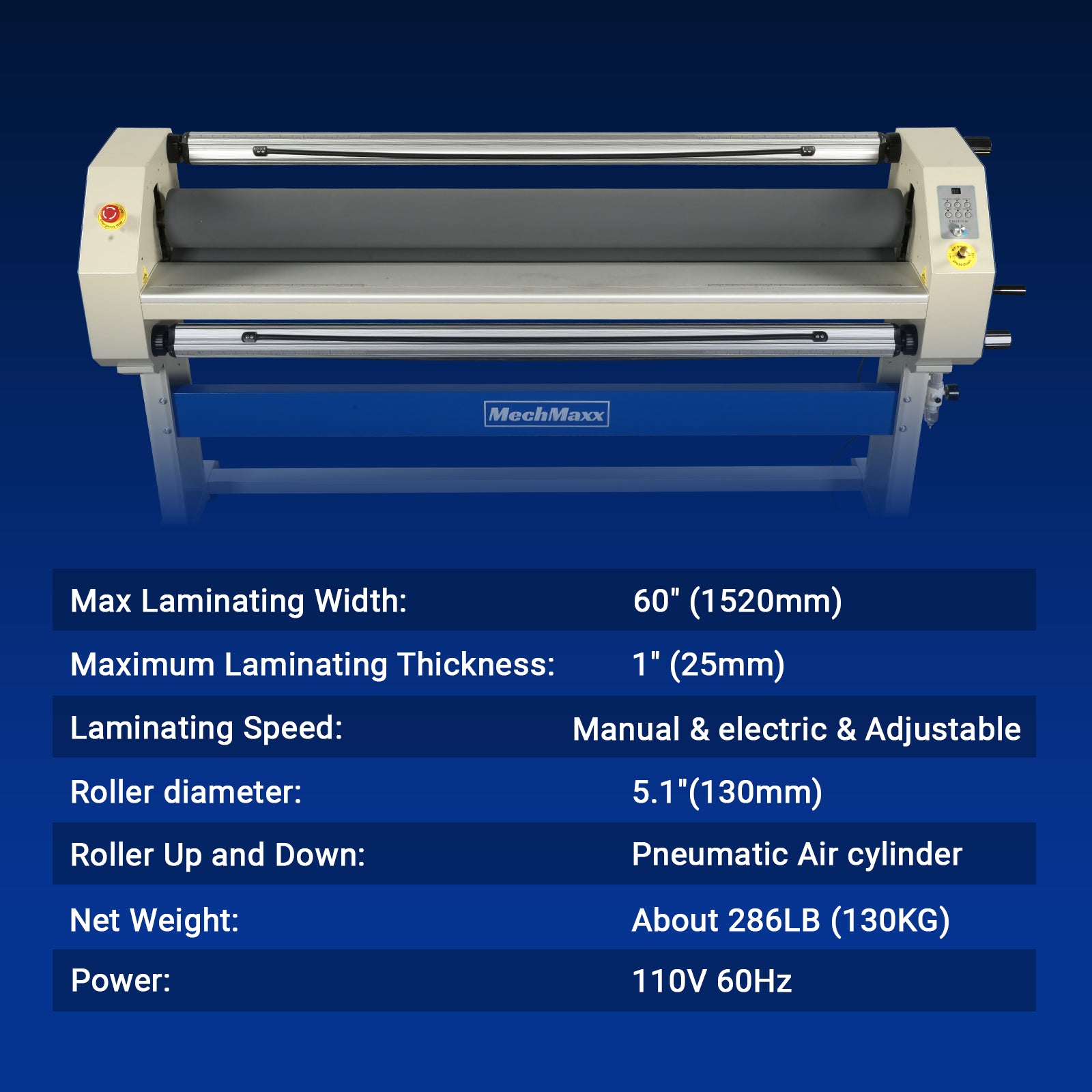 63" Wide Format Laminator Manual Cold Laminating Machine 60" Max Laminating Width,Pneumatic Roller Lift Portable Stand Included, 0.78" Max Thickness for Vinyl Graphics, Inkjet Prints, Posters-1600-C3Pro