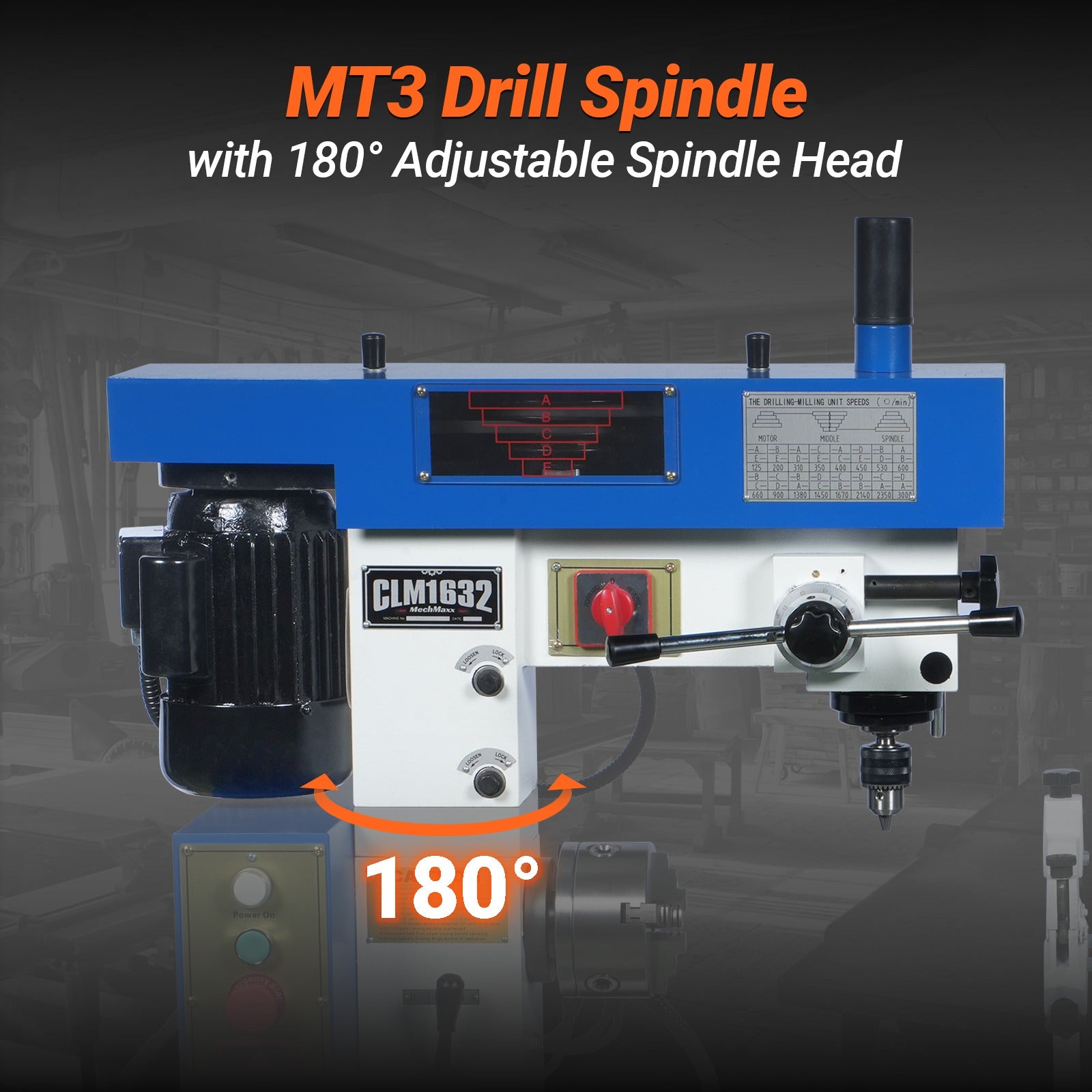 1 HP 16''x32'' Multi-Function Metal Lathe Milling Machine Head for Metalworking – Lathe, Drilling, and Milling Operations with Powerful Motor, Perfect for DIY, Workshops, and Professional Metalworking Projects without Stand