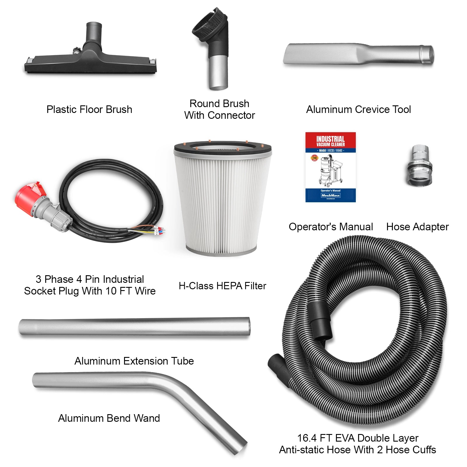 Industrial Wet/Dry Vacuum Cleaner with HEPA Filter Continuous Duty 8.6 HP 364 CFM 26.4 Gallon - 230V 3Phase, IVB230