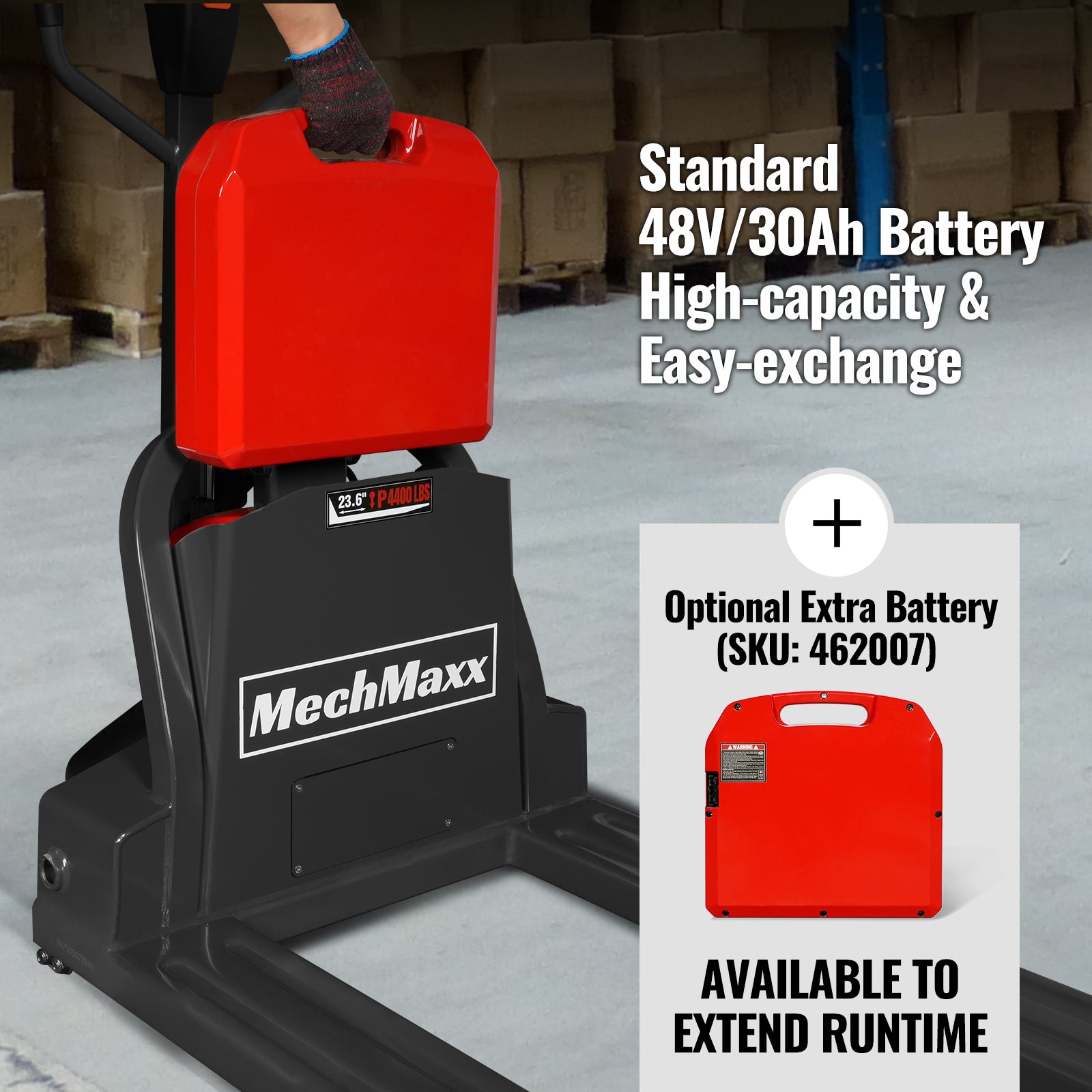 4400lbs Lithium-ion Electric Pallet Jack, 45"x27" Fork, 48V 30Ah Removable Battery, Walkie Type Truck, LPT44