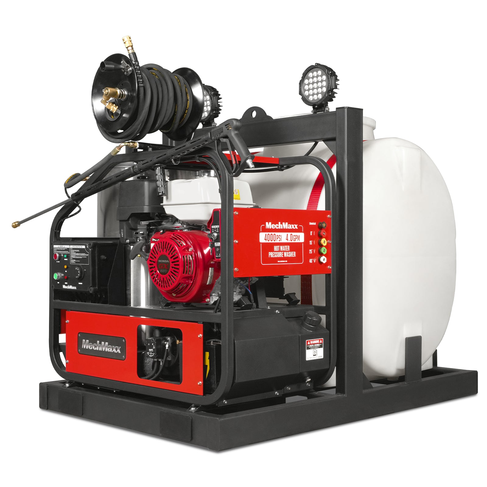 4000 PSI 4 GPM HONDA E-Start Engine Hot Water Pressure Washer Skid Mounted with 175 Gal Tank, HPW40HT