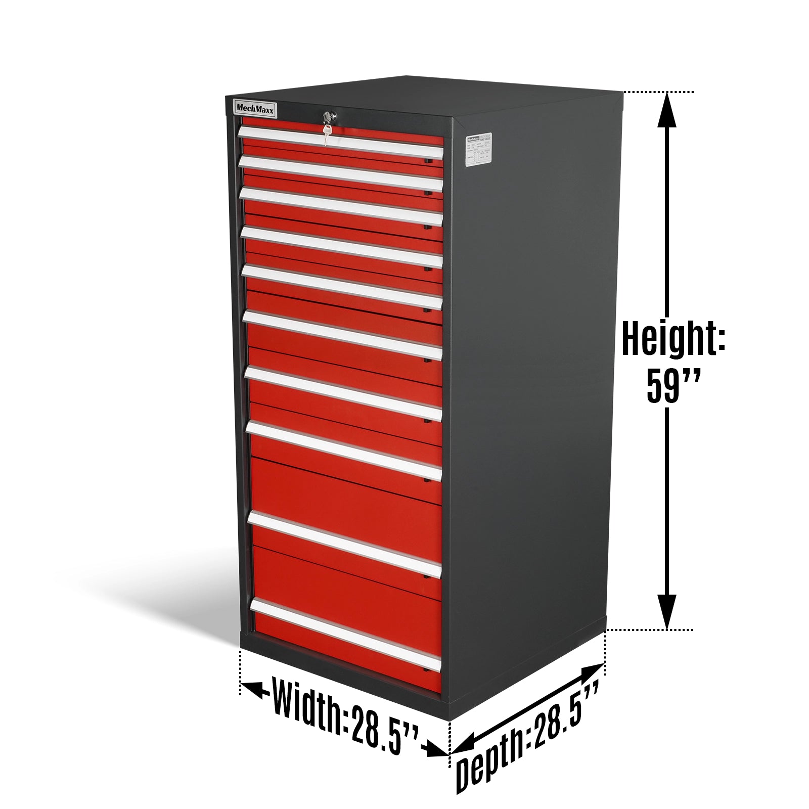 Heavy Duty Modular Drawer Cabinet – 10 Drawer Tool Storage Organizer, Steel Construction, 59" H x 28.5" W x 28.5" D