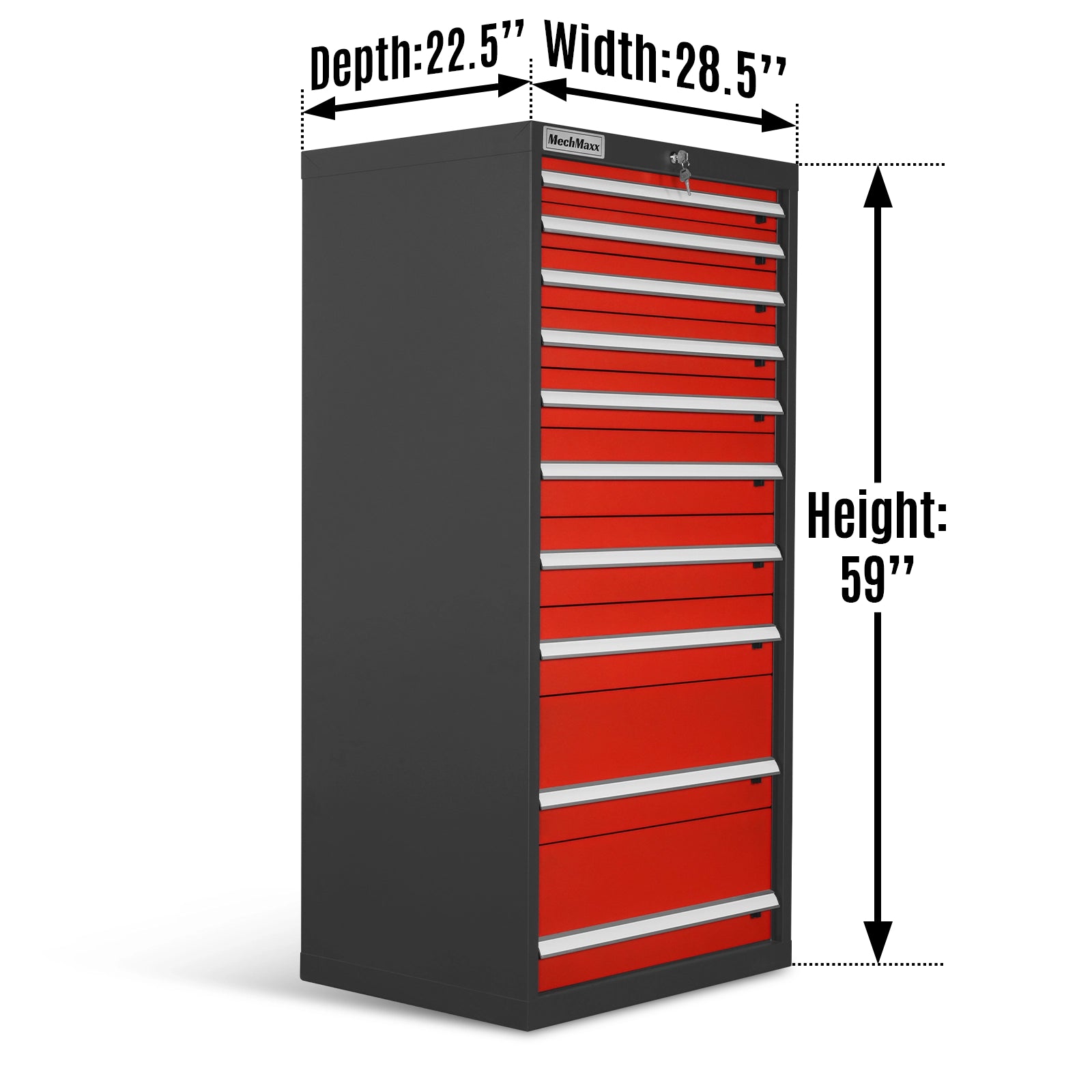 Heavy Duty Modular Drawer Cabinet – 10 Drawer Tool Storage Organizer, Steel Construction, 59" H x 28.5" W x 22.5" D