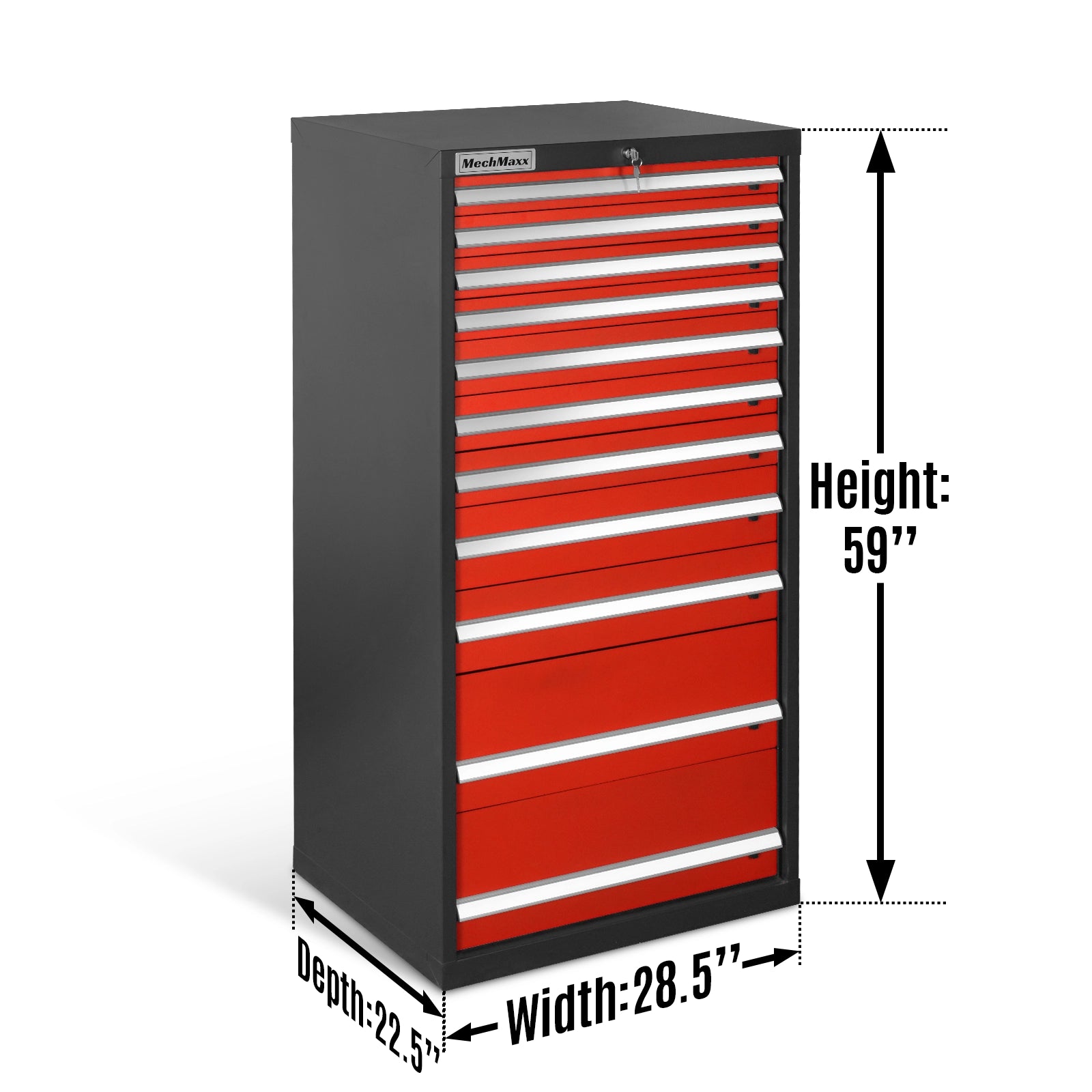 Heavy Duty Modular Drawer Cabinet – 11 Drawer Tool Storage Organizer, Steel Construction, 59" H x 28.5" W x 22.5" D