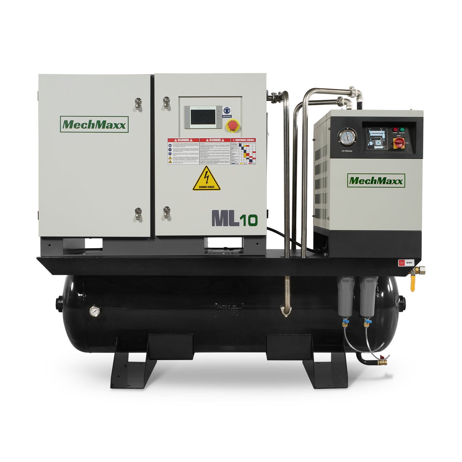 10HP Combined Rotary Screw Air Compressor with Dryer & 66-Gal ASME Tank | 32 CFM, 116 PSI, 230V 3-Phase – Industrial Grade