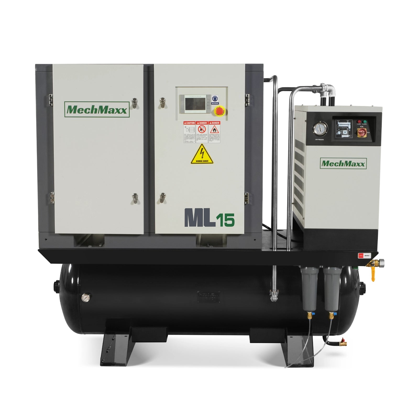 15HP Combined Rotary Screw Air Compressor with Dryer & 105-Gal ASME Tank | 45 CFM, 116 PSI, 230V 3-Phase – Industrial Grade
