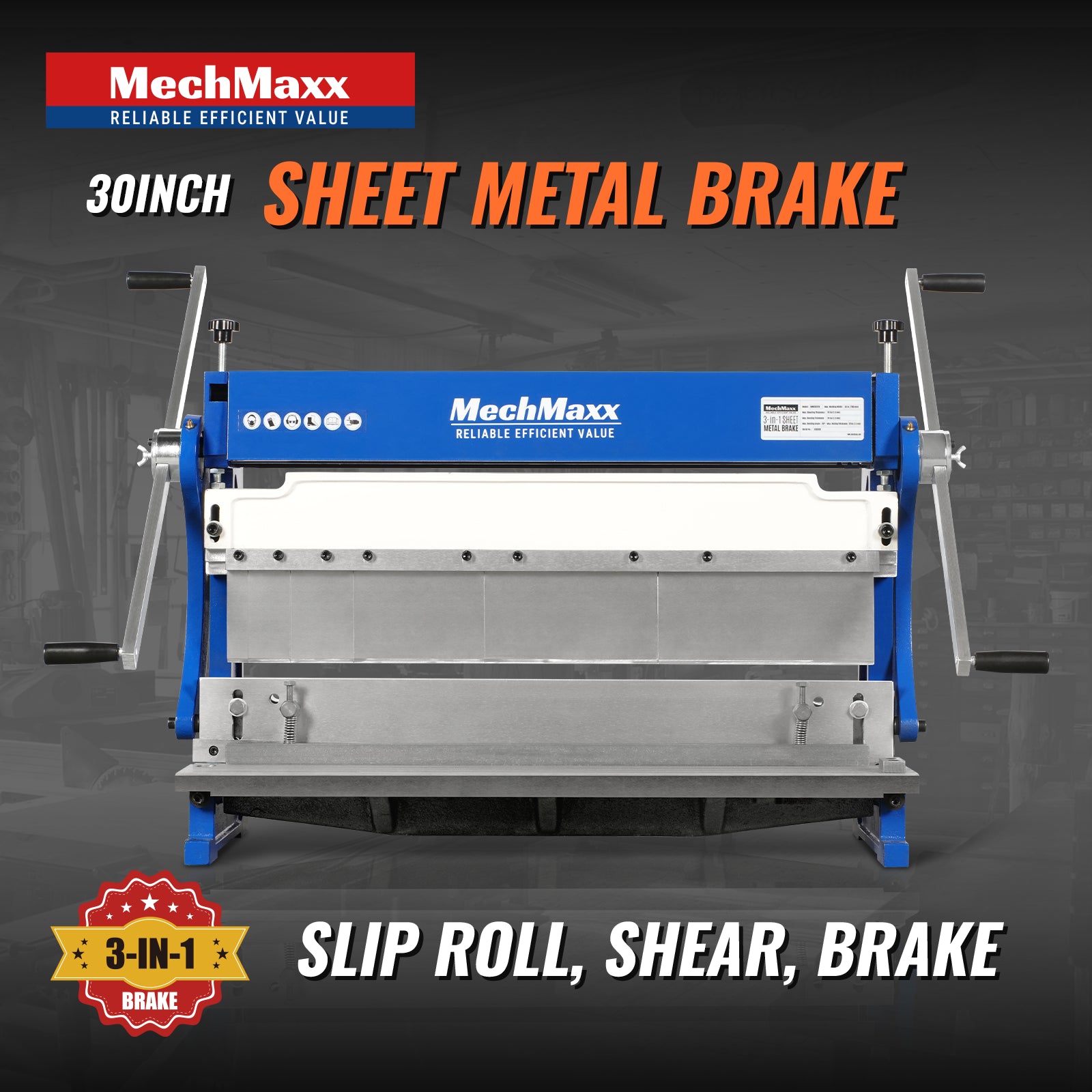 30-inch 3-in-1 Pan and Box Brake – Slip Roll, Shear, Bending Machine for Sheet Metal, 20 Gauge Mild Steel, Adjustable Fingers, Heavy Duty, Metalworking, Fabrication, Rolling, Bending