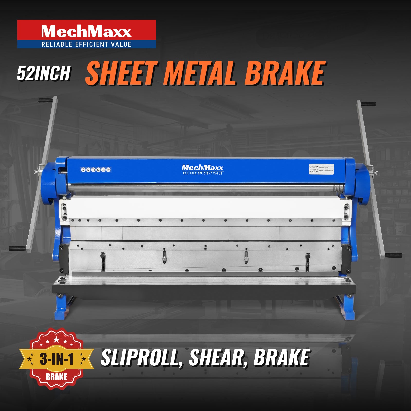 52-inch 3-in-1 Heavy Duty Pan and Box Brake – Slip Roll, Shear, Bending Machine for Sheet Metal, 16 Gauge Mild Steel, Adjustable Fingers, Heavy Duty, Metalworking, Fabrication, Rolling, Bending