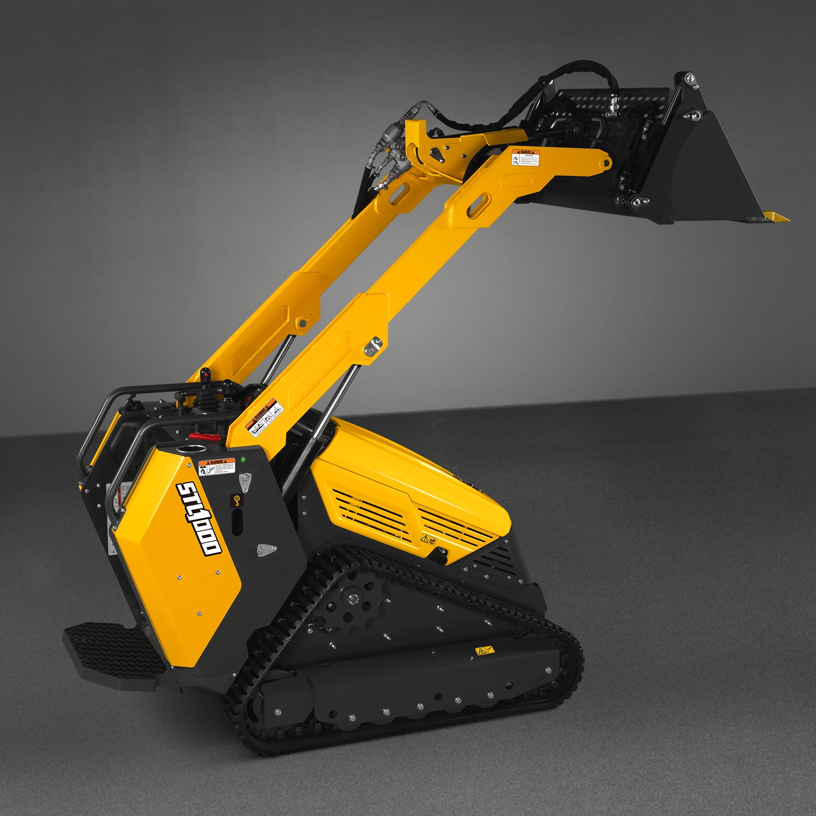 Mini Skid Steer Stand On Compact Track Loader ( 4 in 1 bucket included ) with 25HP KUBOTA D1105 Diesel Engine, Common Industry Interface (CII), CROBA STL1000