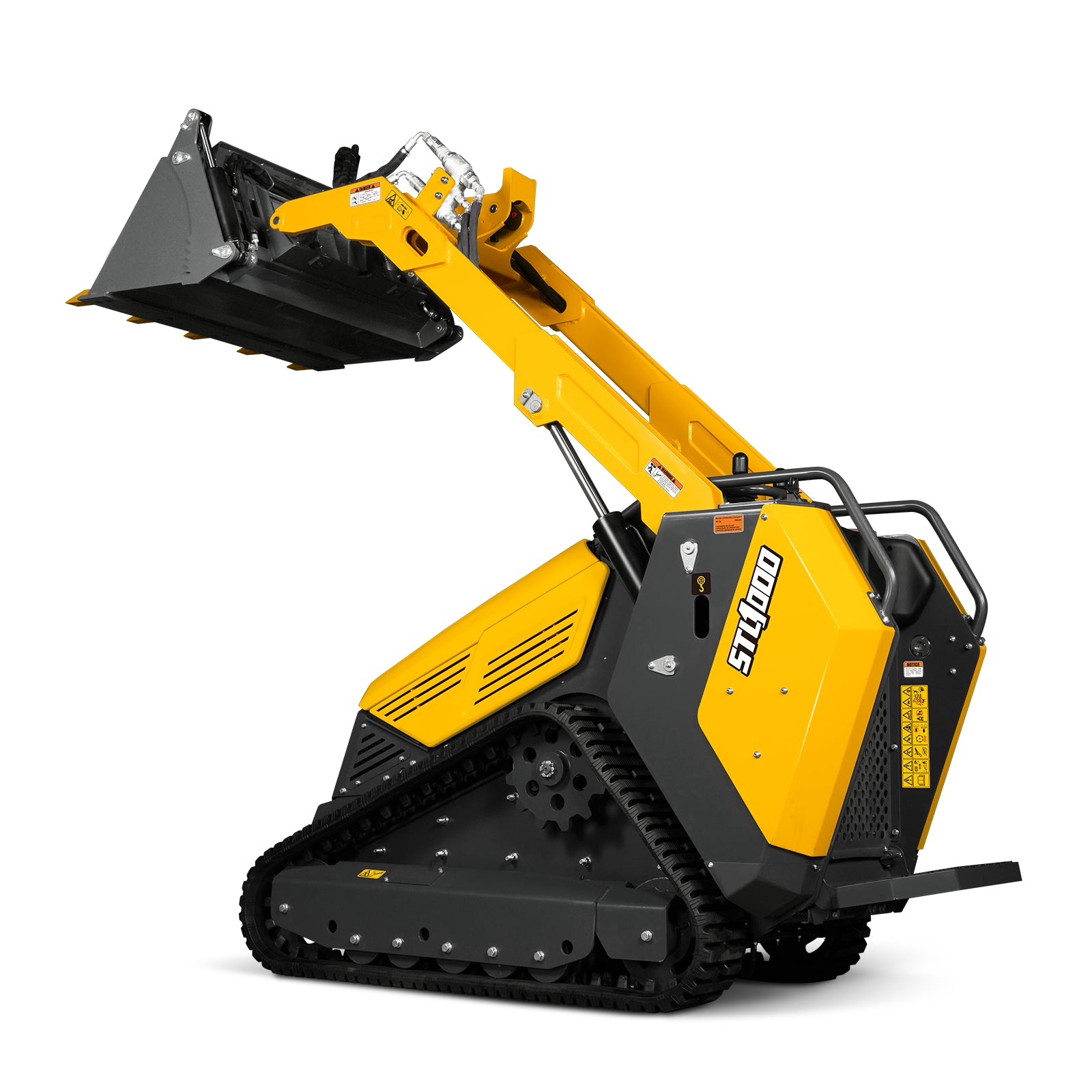 Mini Skid Steer Stand On Compact Track Loader ( 4 in 1 bucket included ) with 25HP KUBOTA D1105 Diesel Engine, Common Industry Interface (CII), CROBA STL1000