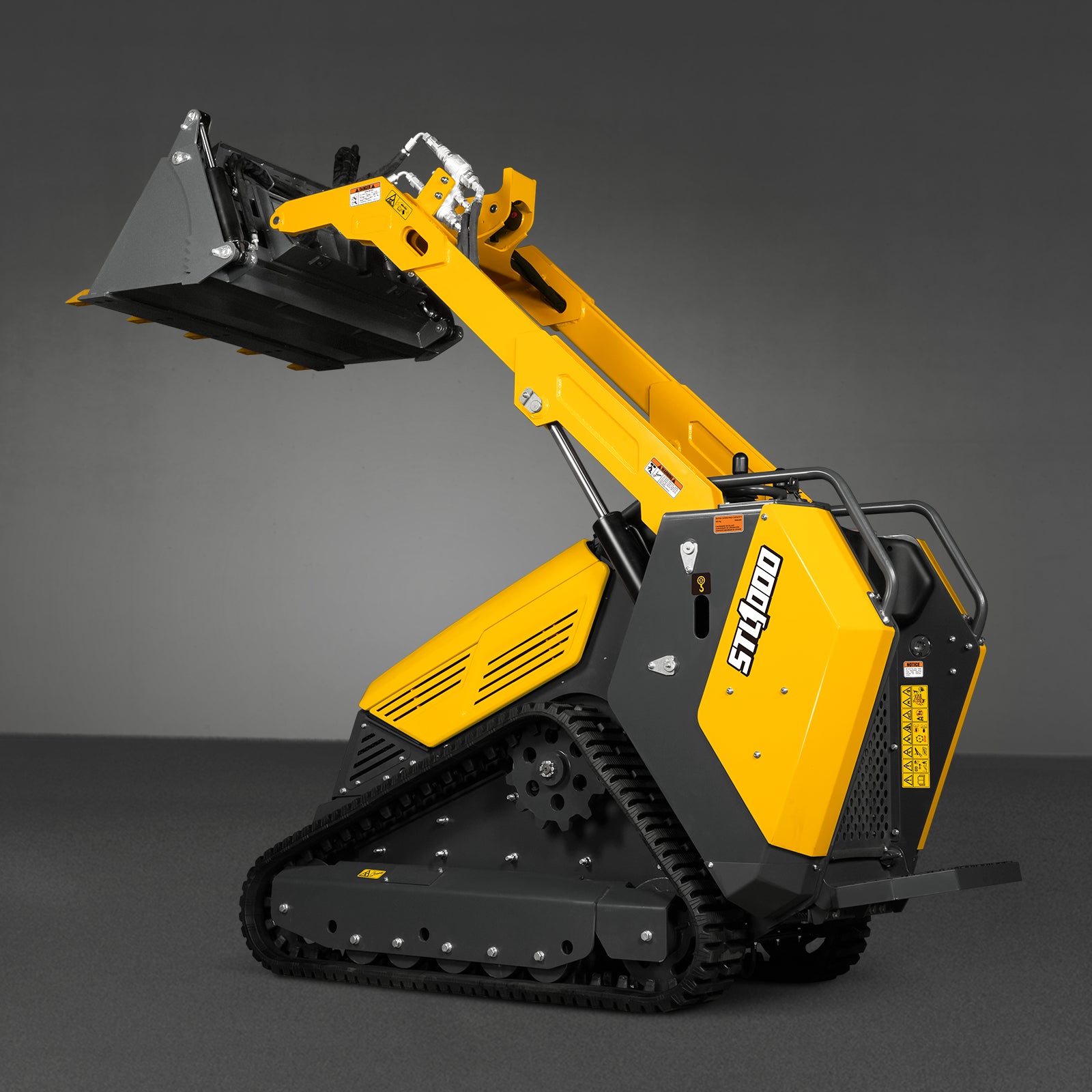 Mini Skid Steer Stand On Compact Track Loader ( 4 in 1 bucket included ) with 25HP KUBOTA D1105 Diesel Engine, Common Industry Interface (CII), CROBA STL1000