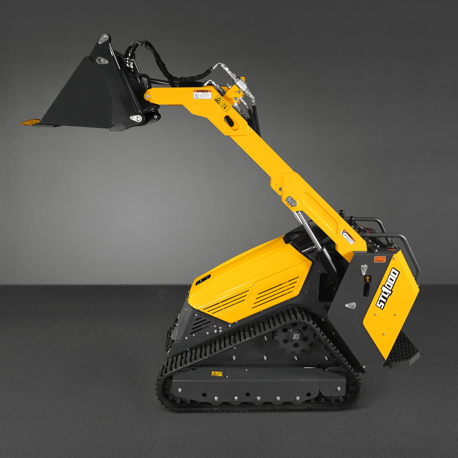 Mini Skid Steer Stand On Compact Track Loader ( 4 in 1 bucket included ) with 25HP KUBOTA D1105 Diesel Engine, Common Industry Interface (CII), CROBA STL1000