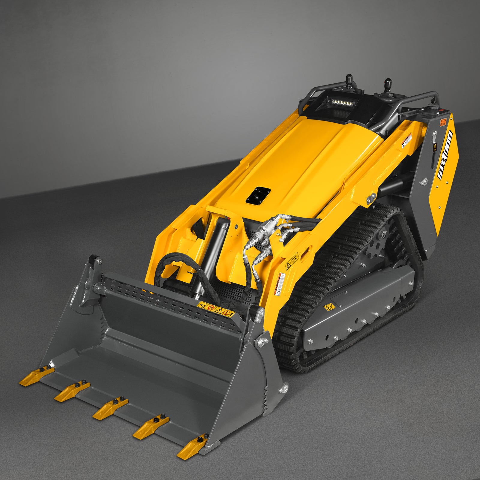 Mini Skid Steer Stand On Compact Track Loader ( 4 in 1 bucket included ) with 25HP KUBOTA D1105 Diesel Engine, Common Industry Interface (CII), CROBA STL1000