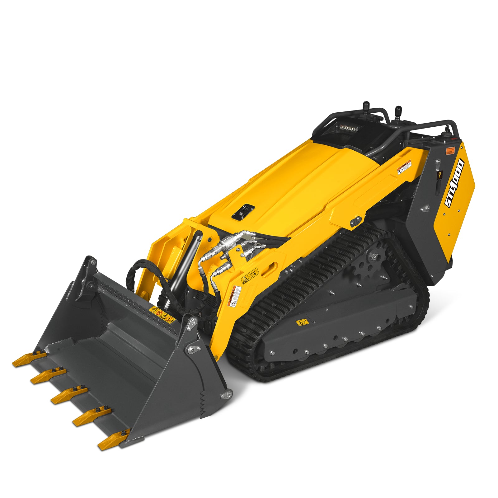 Mini Skid Steer Stand On Compact Track Loader ( 4 in 1 bucket included ) with 25HP KUBOTA D1105 Diesel Engine, Common Industry Interface (CII), CROBA STL1000