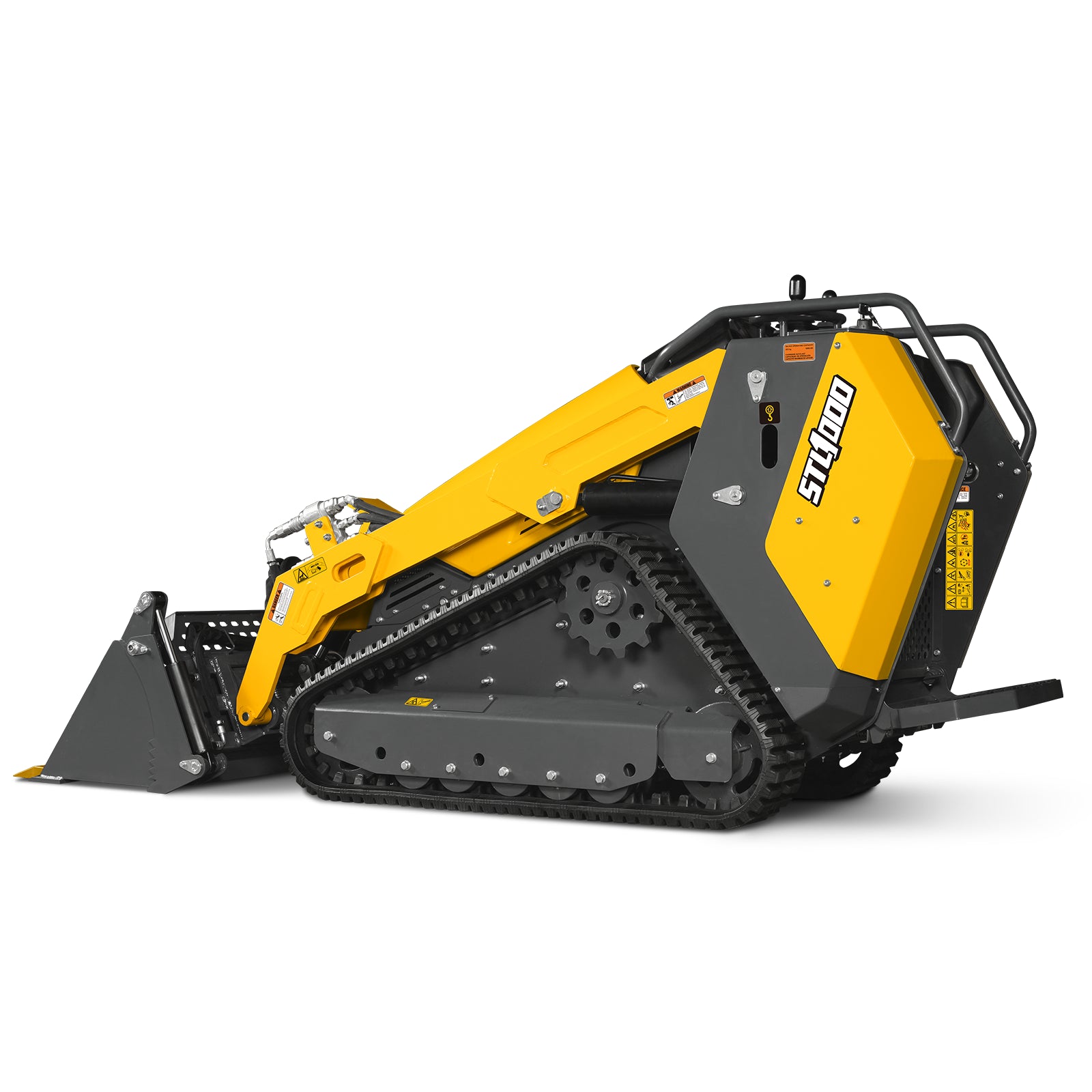 Mini Skid Steer Stand On Compact Track Loader ( 4 in 1 bucket included ) with 25HP KUBOTA D1105 Diesel Engine, Common Industry Interface (CII), CROBA STL1000