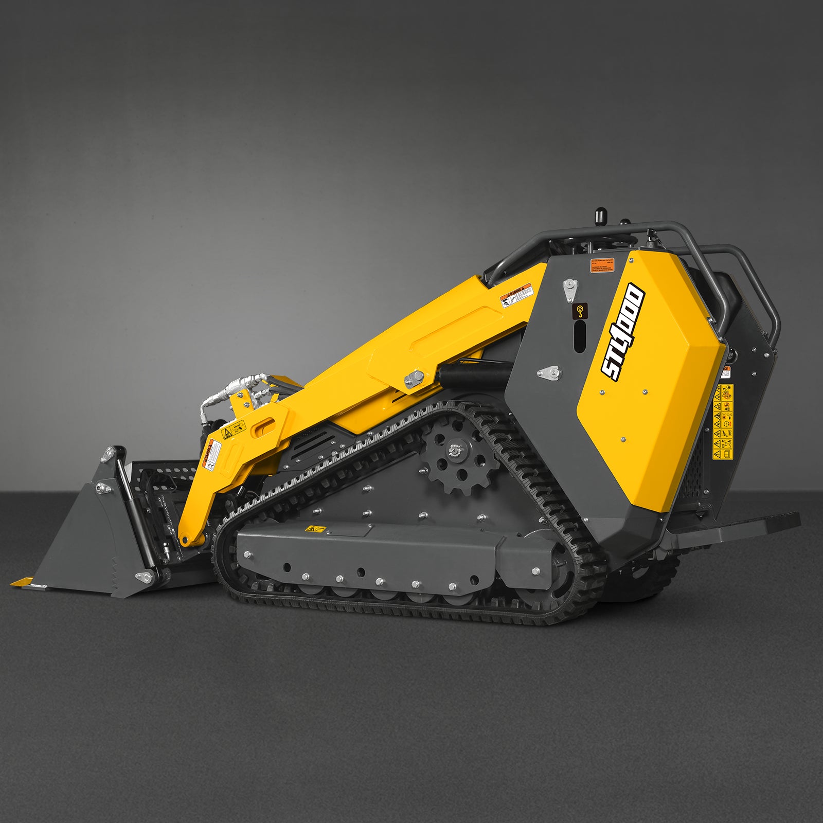 Mini Skid Steer Stand On Compact Track Loader ( 4 in 1 bucket included ) with 25HP KUBOTA D1105 Diesel Engine, Common Industry Interface (CII), CROBA STL1000