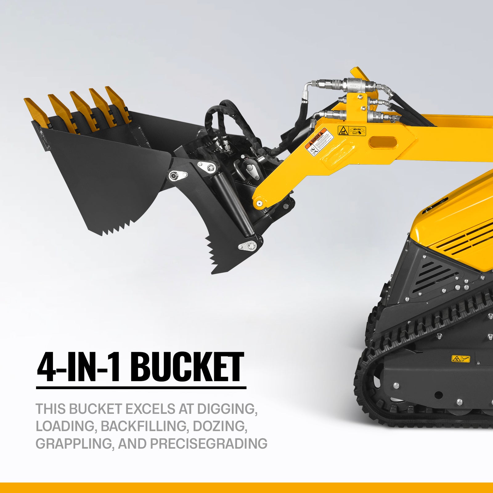 Mini Skid Steer Stand On Compact Track Loader ( 4 in 1 bucket included ) with 25HP KUBOTA D1105 Diesel Engine, Common Industry Interface (CII), CROBA STL1000